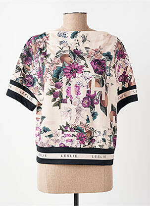Sweat-shirt stretch manches courtes beige LESLIE femme