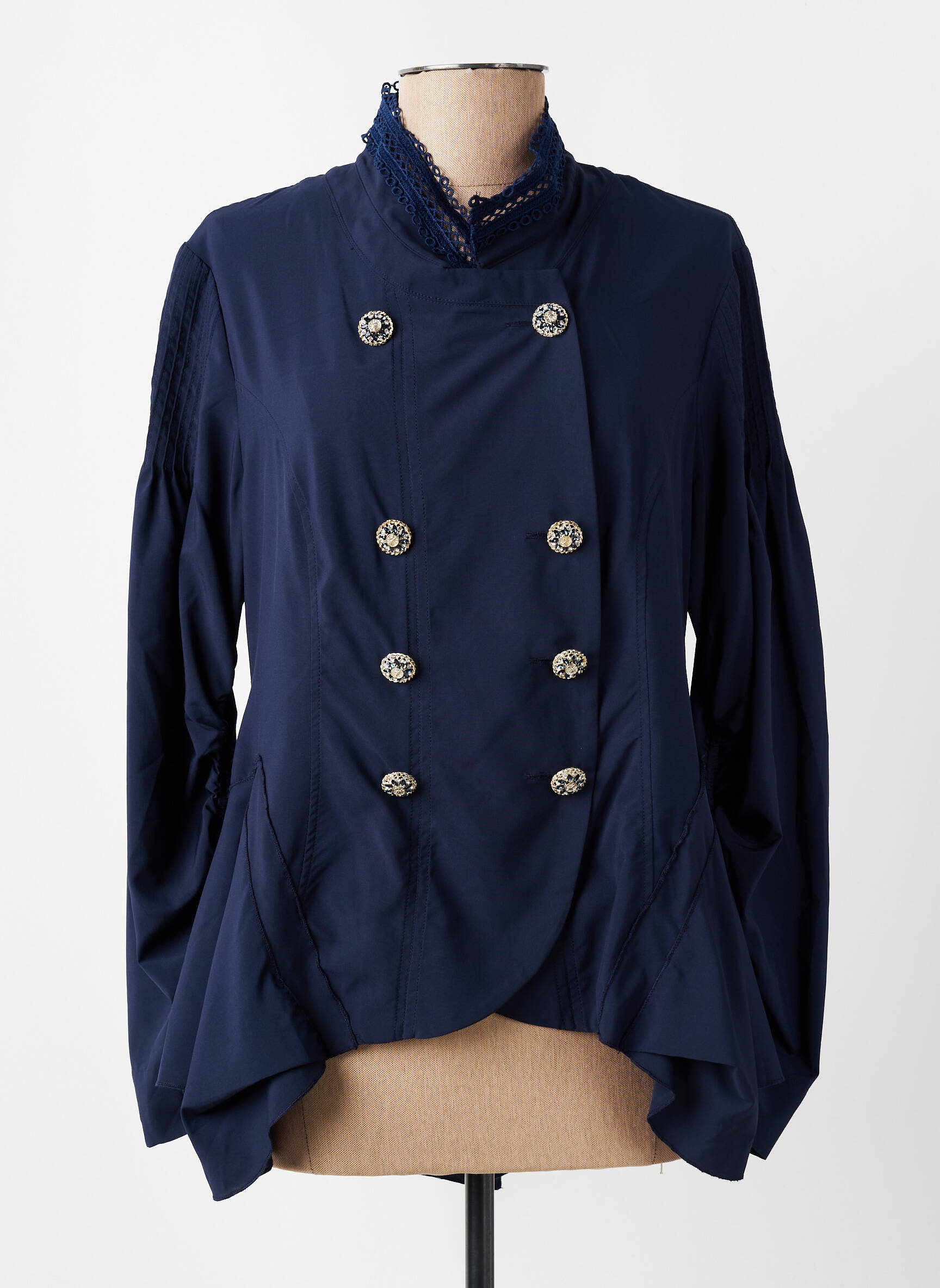 Veste chic fermeture boutonnée sur le devant bleu LESLIE femme