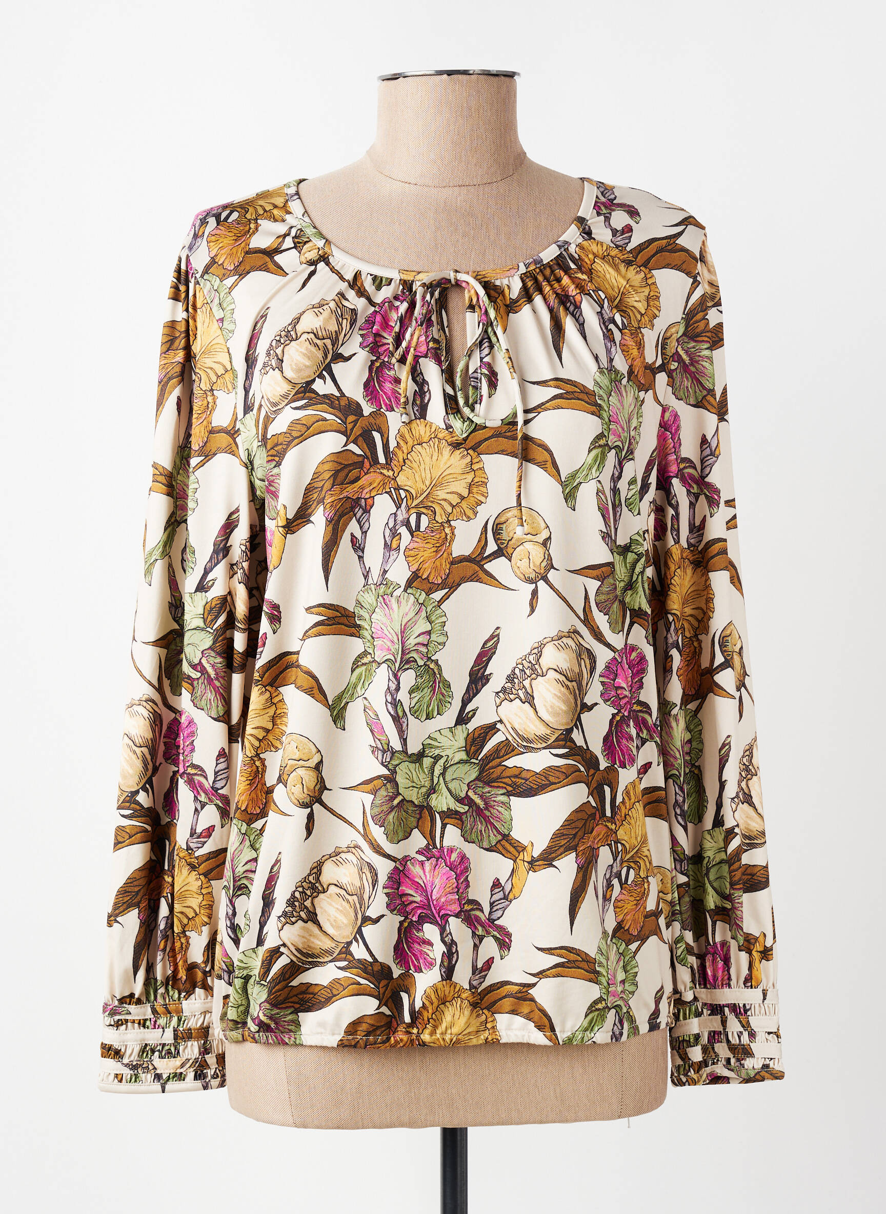 Blouse imprimé fleurs manches longues beige K-DESIGN femme
