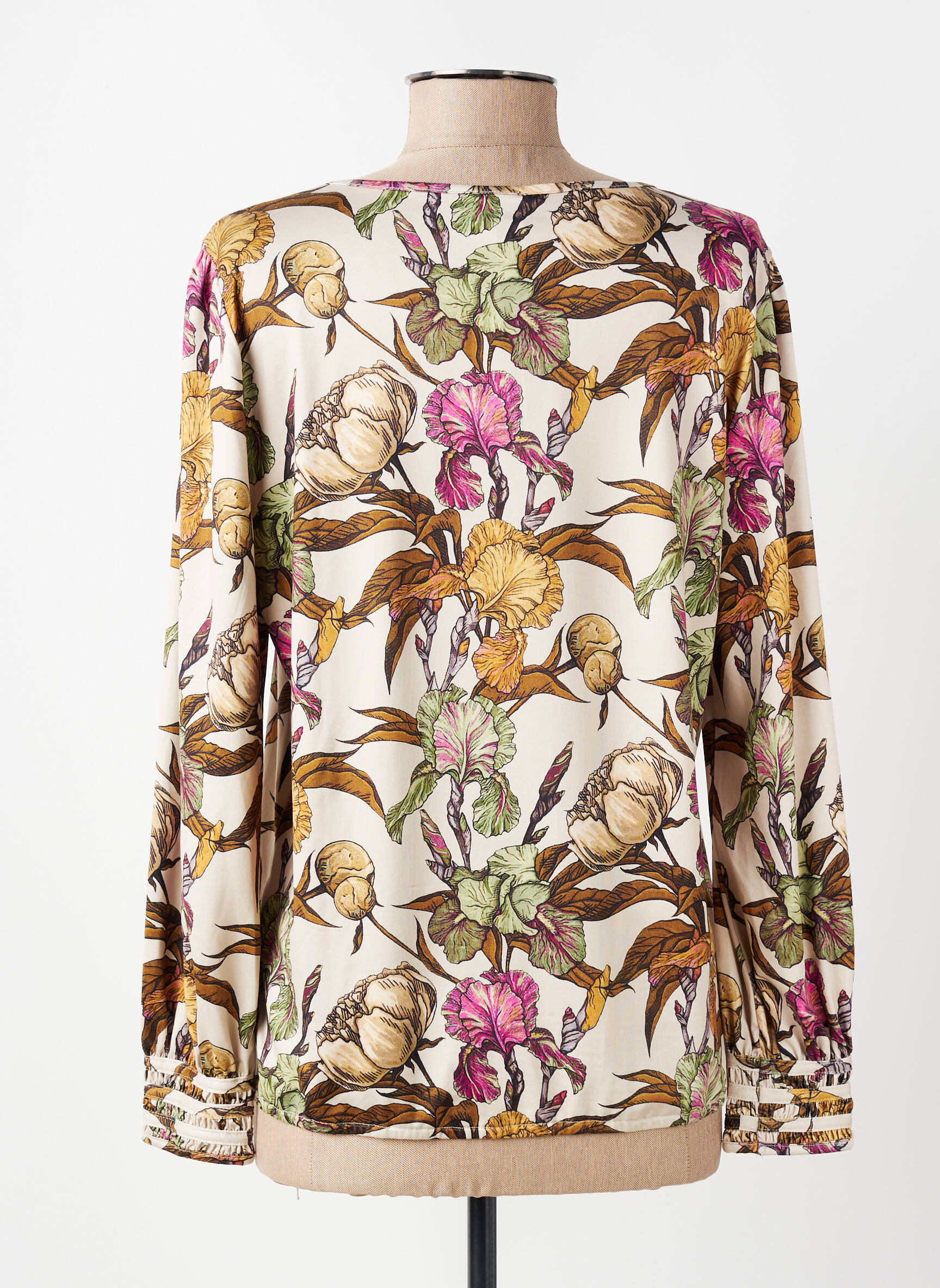 Blouse imprimé fleurs manches longues beige K-DESIGN femme