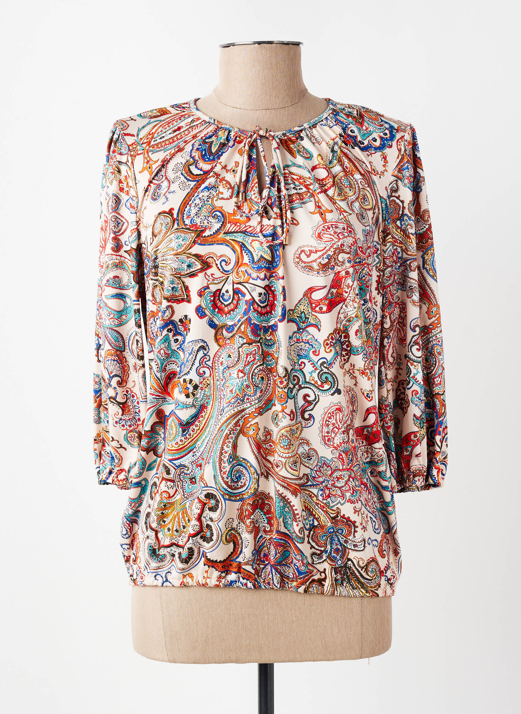Blouse imprimé fleurs manches 3/4 beige K-DESIGN femme