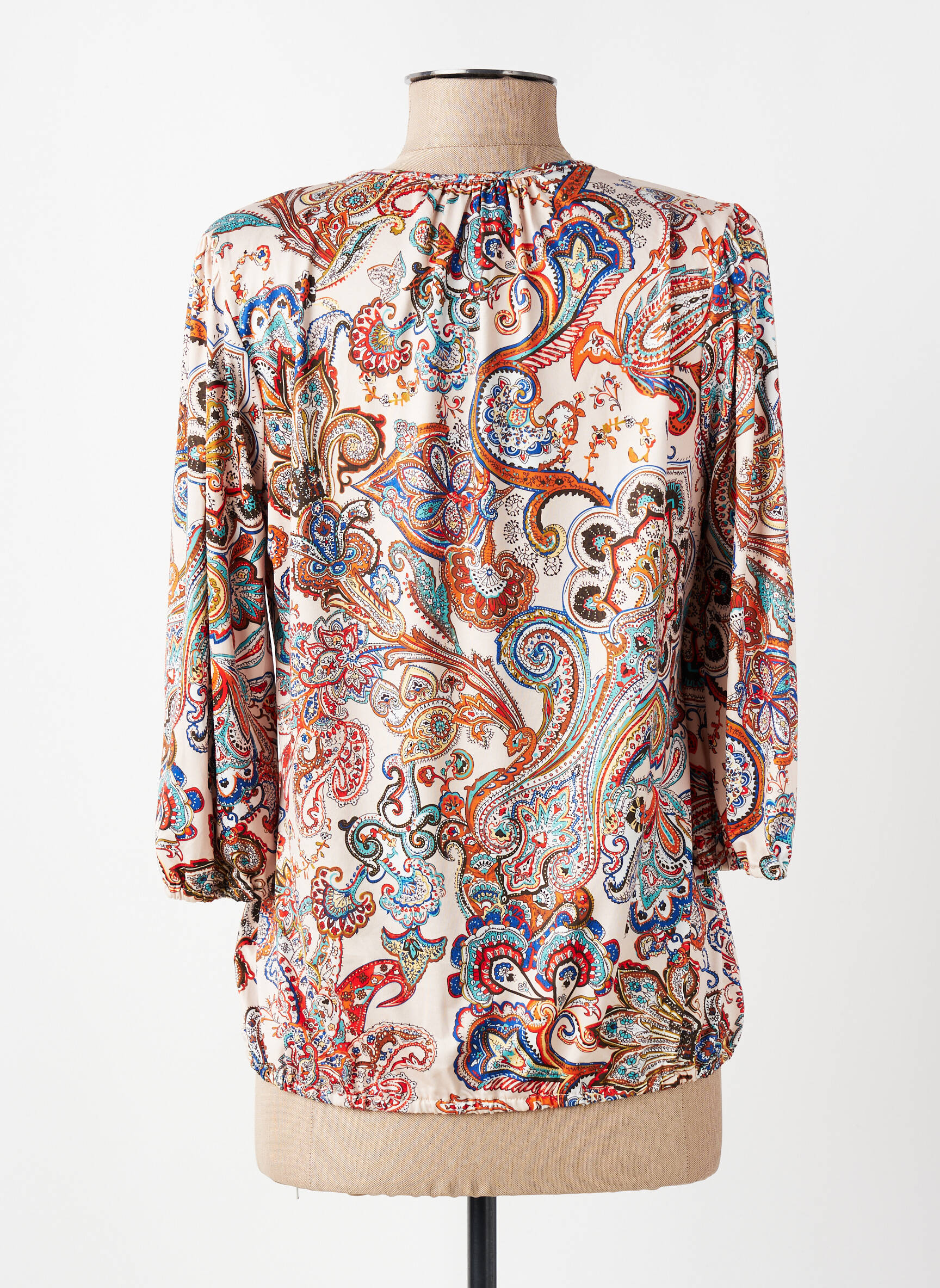 Blouse imprimé fleurs manches 3/4 beige K-DESIGN femme