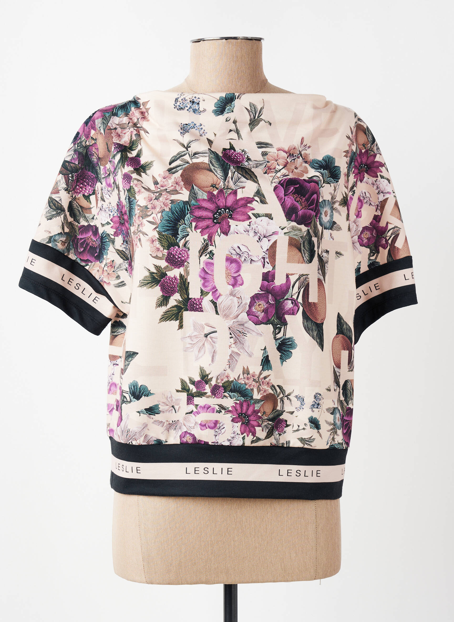 Sweat-shirt stretch manches courtes beige LESLIE femme