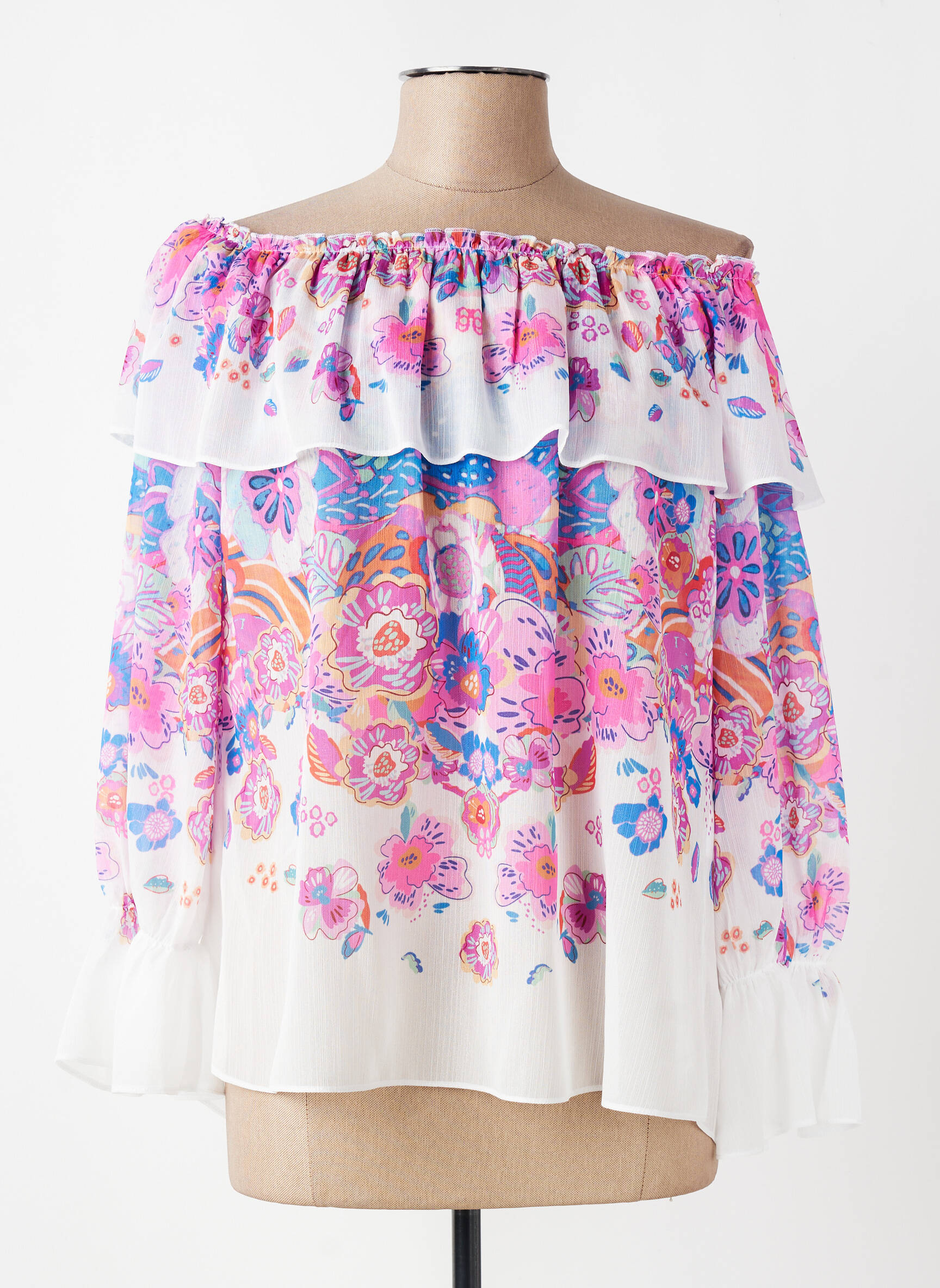Blouse légère et transparente manches 3/4 rose LESLIE femme