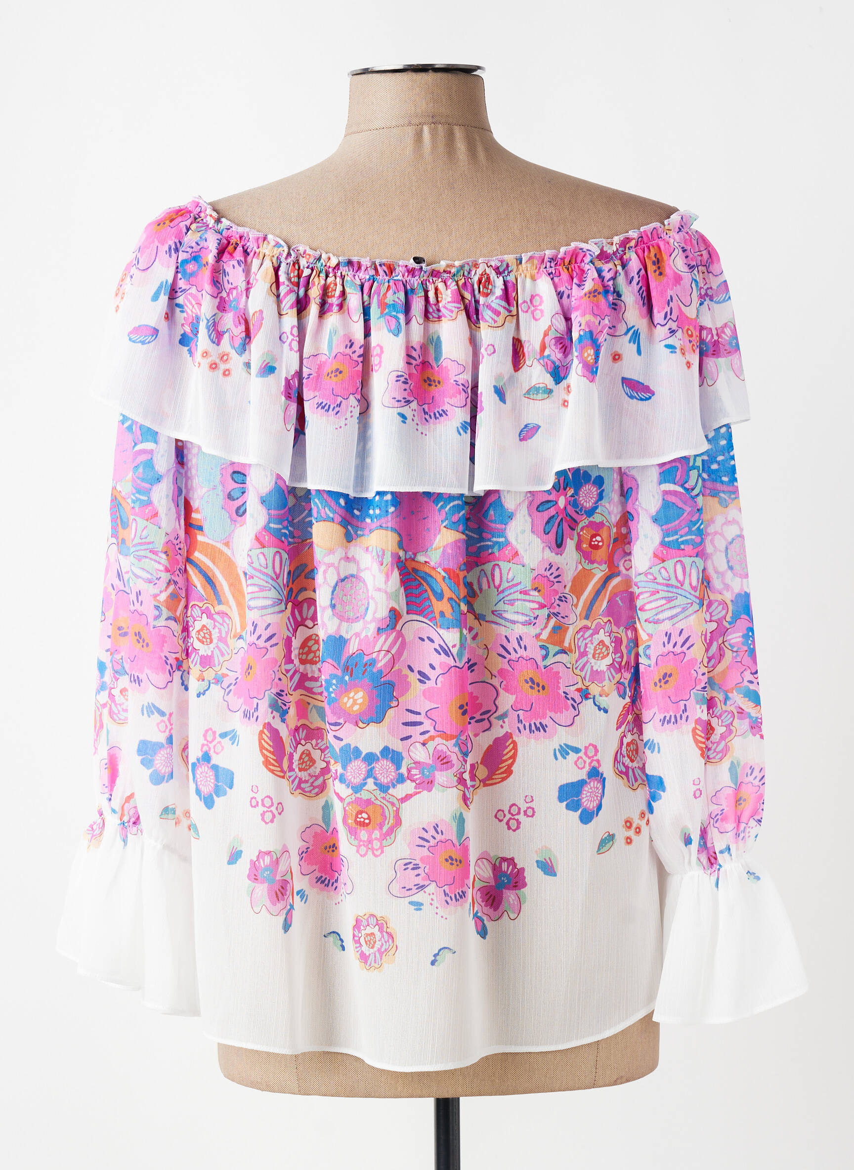 Blouse légère et transparente manches 3/4 rose LESLIE femme