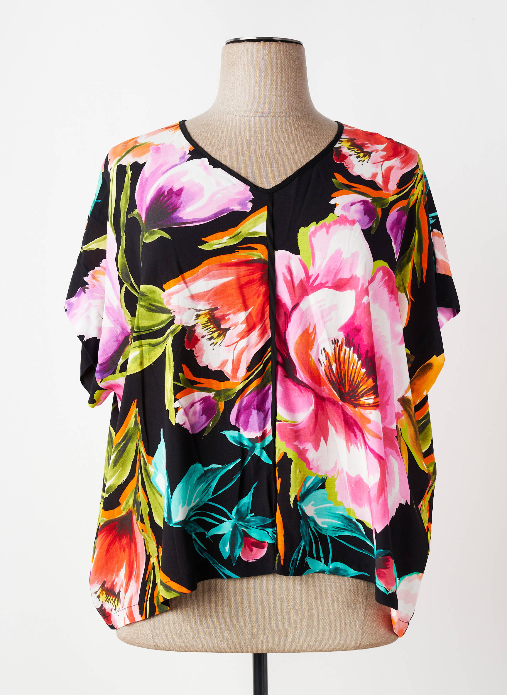 Blouse tissage popeline manches 3/4 noir ELEONORA AMADEI femme