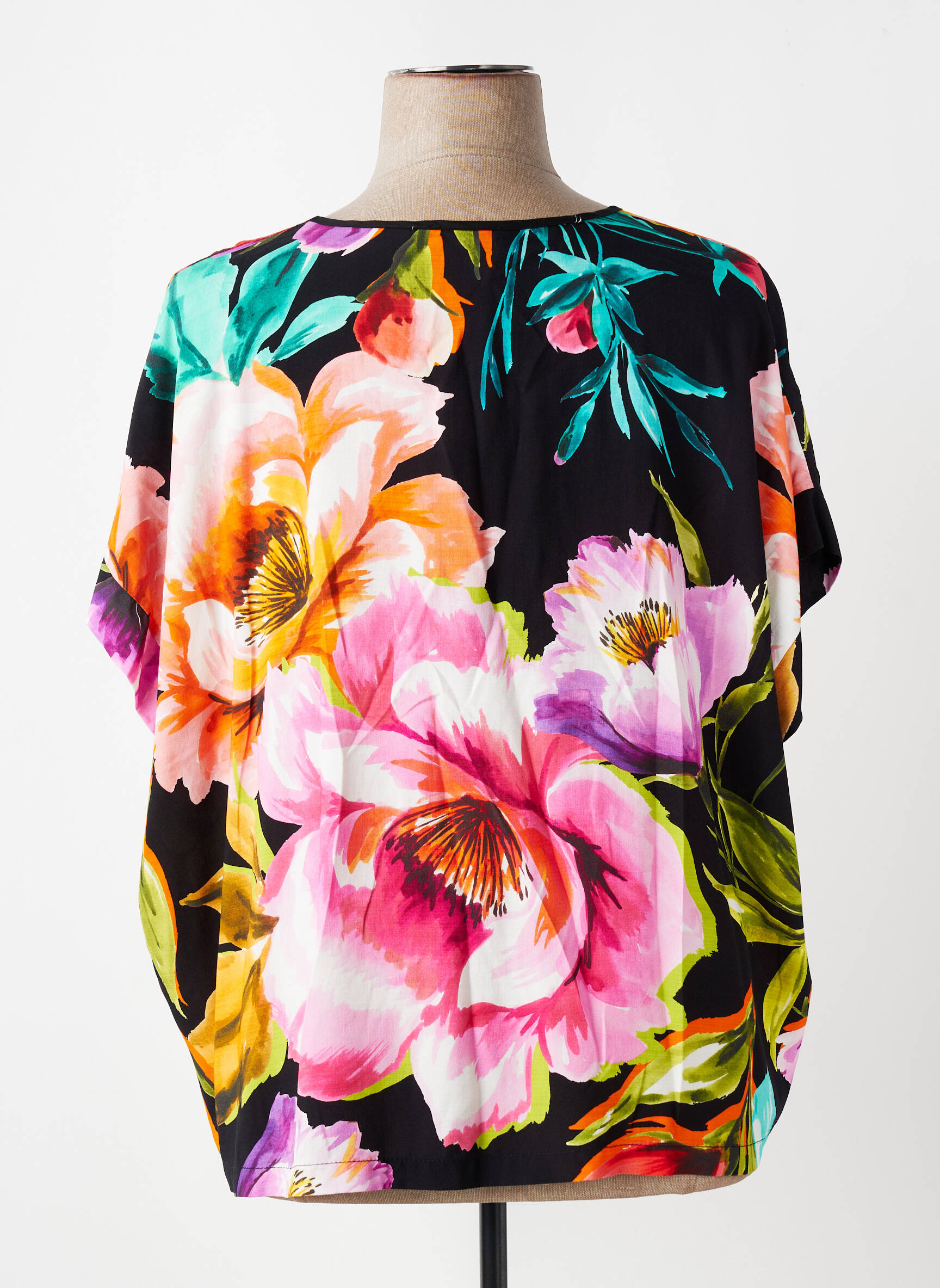 Blouse tissage popeline manches 3/4 noir ELEONORA AMADEI femme