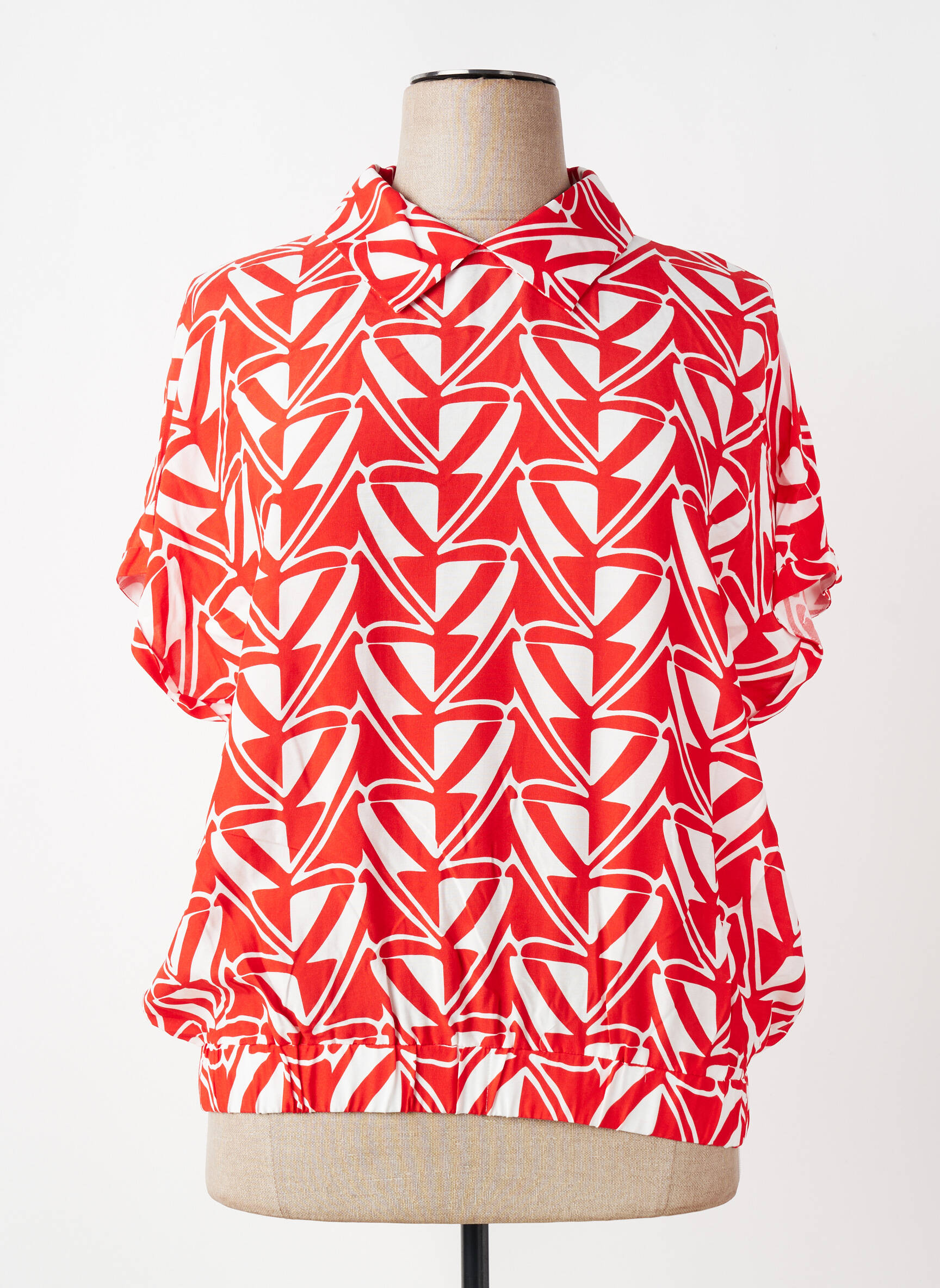 Blouse tissage popeline manches courtes rouge TUZZI femme