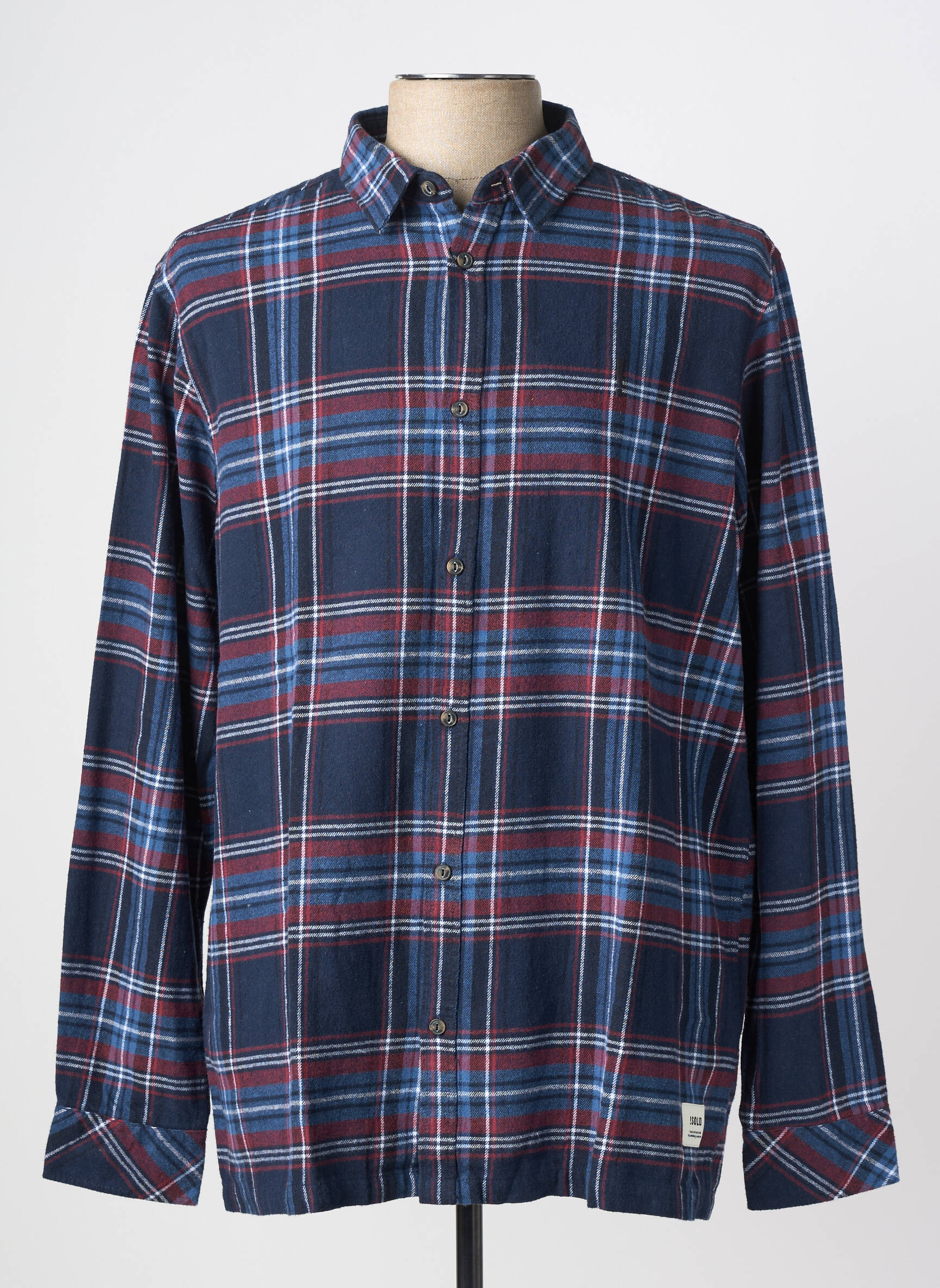 Chemise manches longues imprimé écossais bleu SOLID homme