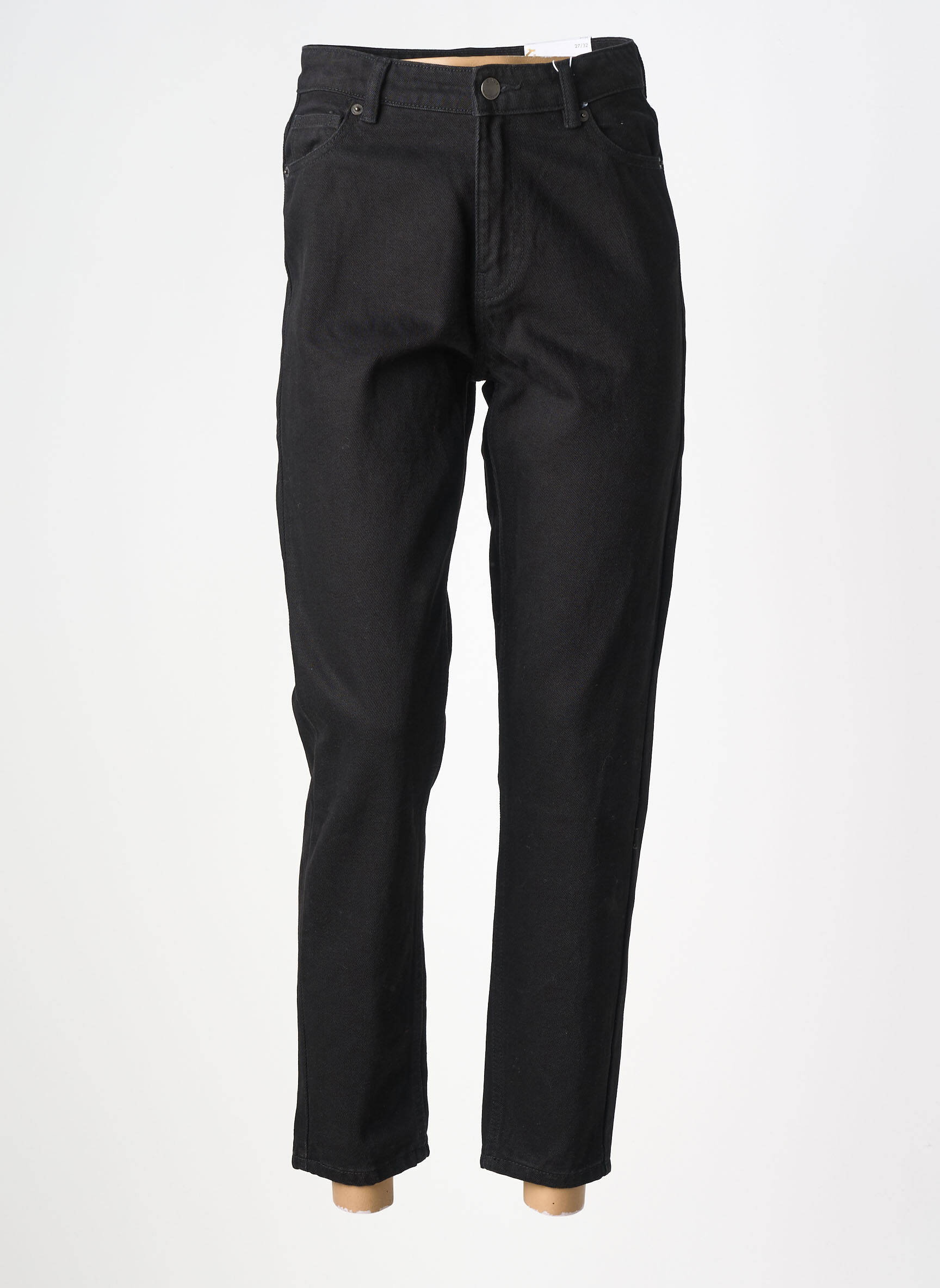 Jean coupe mom fermeture zippée sous rabat boutonné taille haute noir ONLY femme