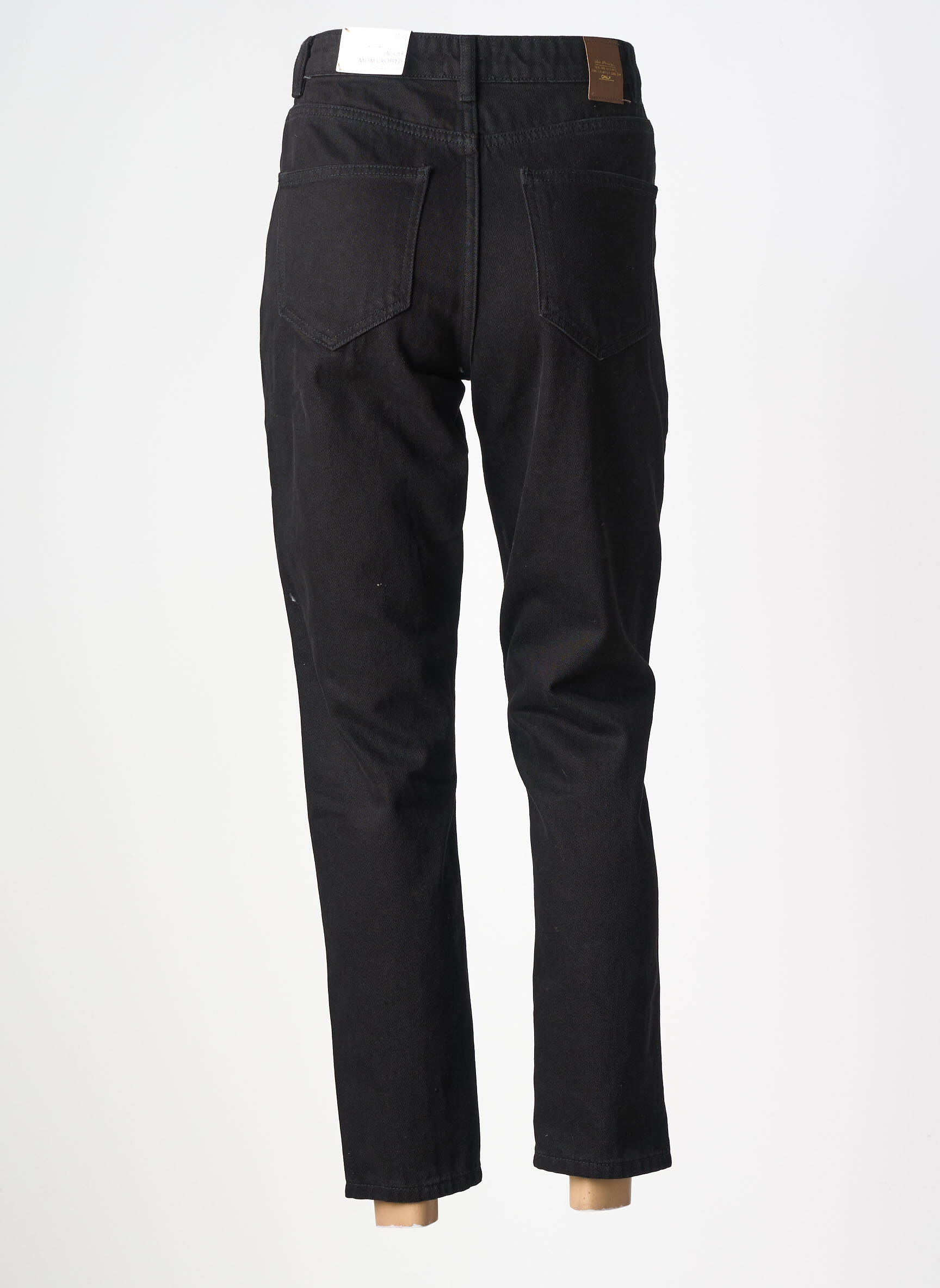 Jean coupe mom fermeture zippée sous rabat boutonné taille haute noir ONLY femme