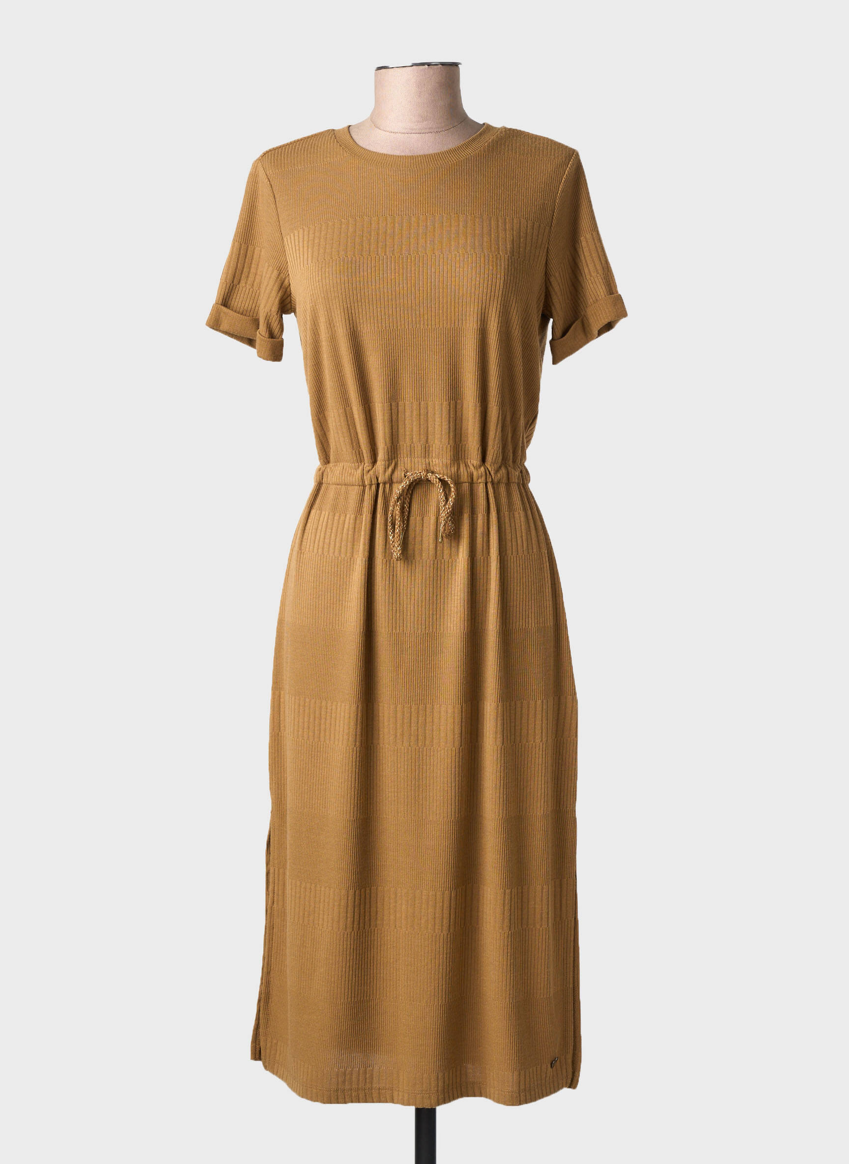 Robe mi-longue manches courtes manches courtes marron TEDDY SMITH femme