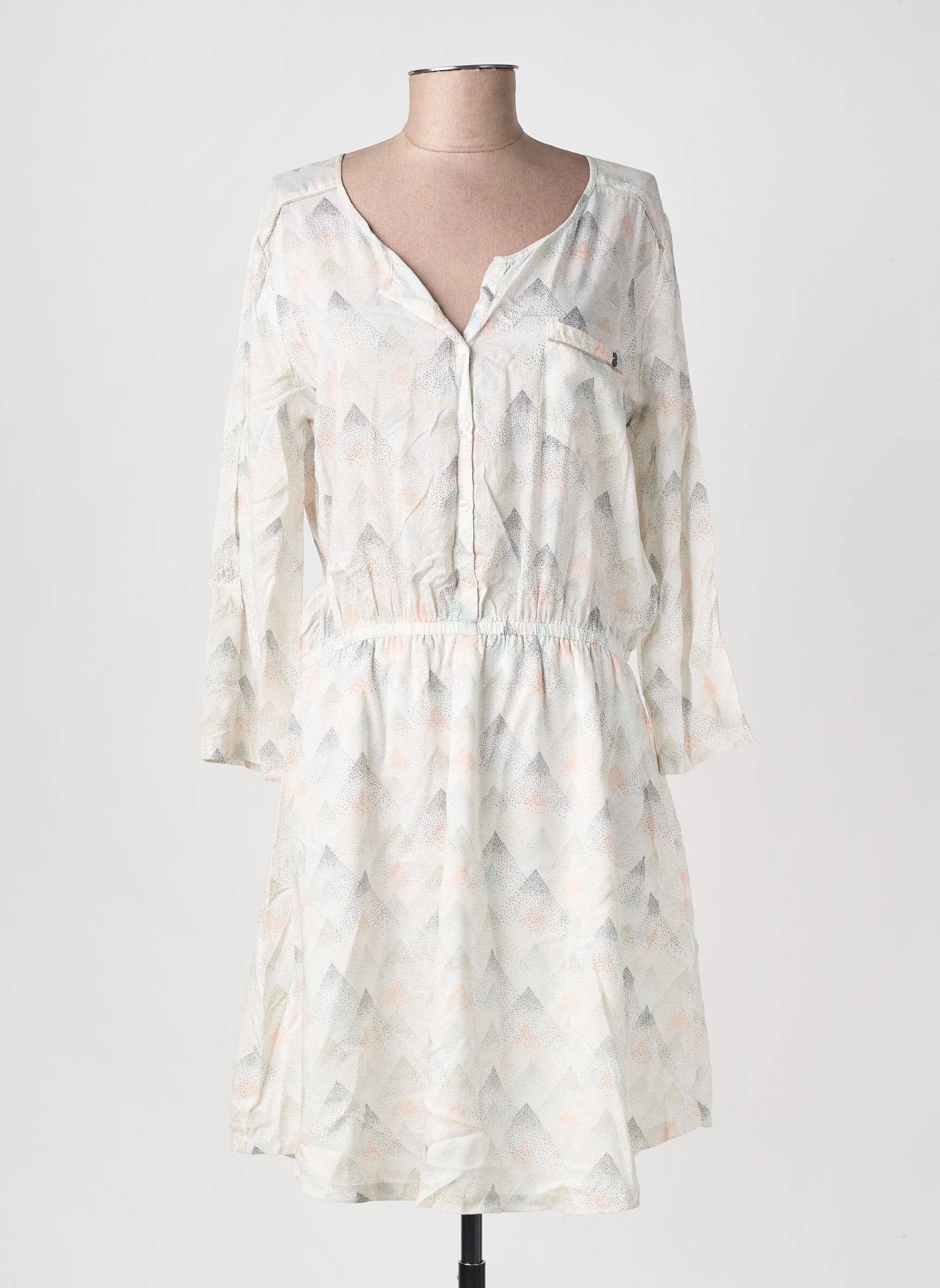 Robe mi-longue imprimé fantaisie manches longues blanc KAPORAL femme