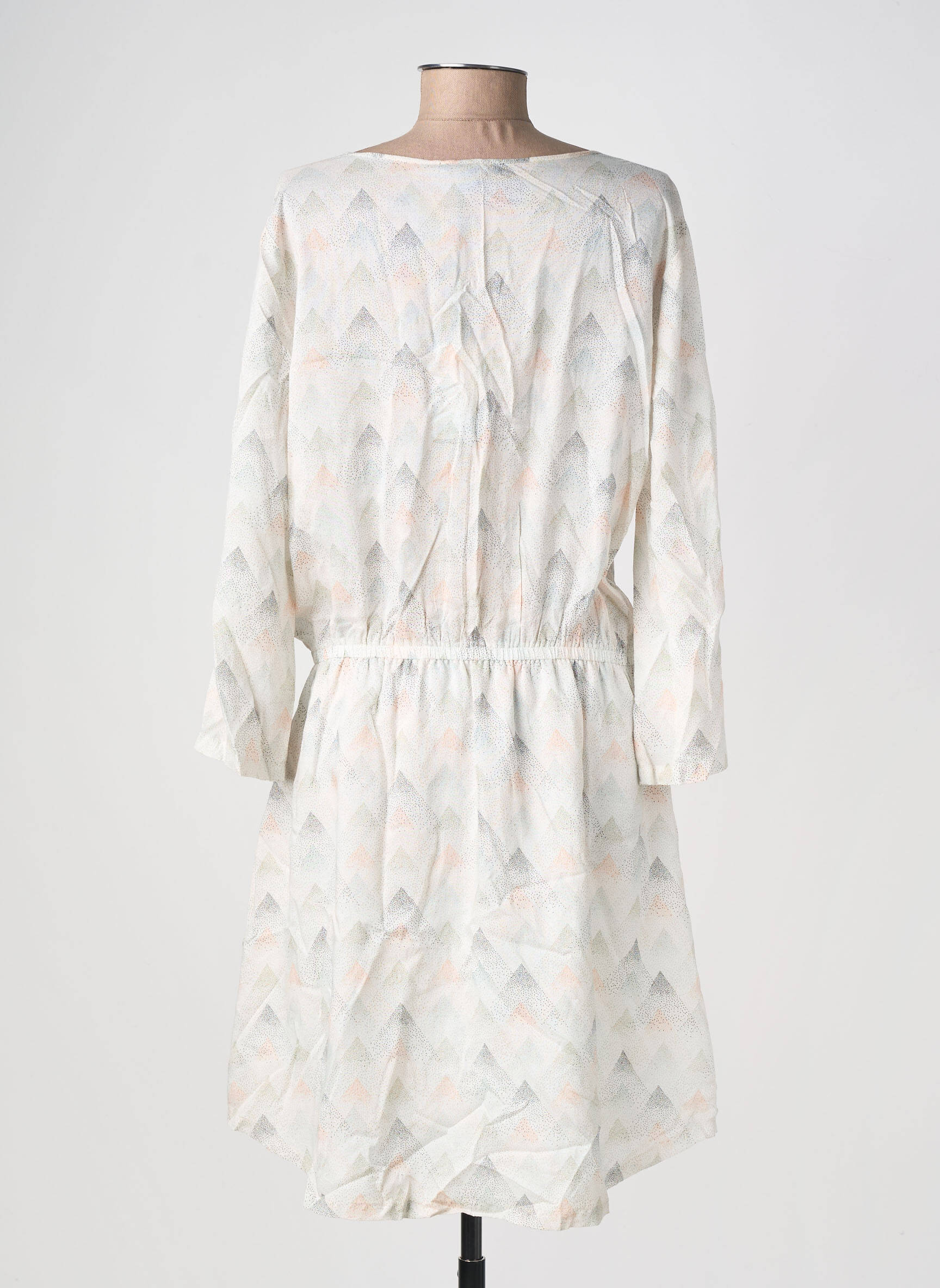 Robe mi-longue imprimé fantaisie manches longues blanc KAPORAL femme