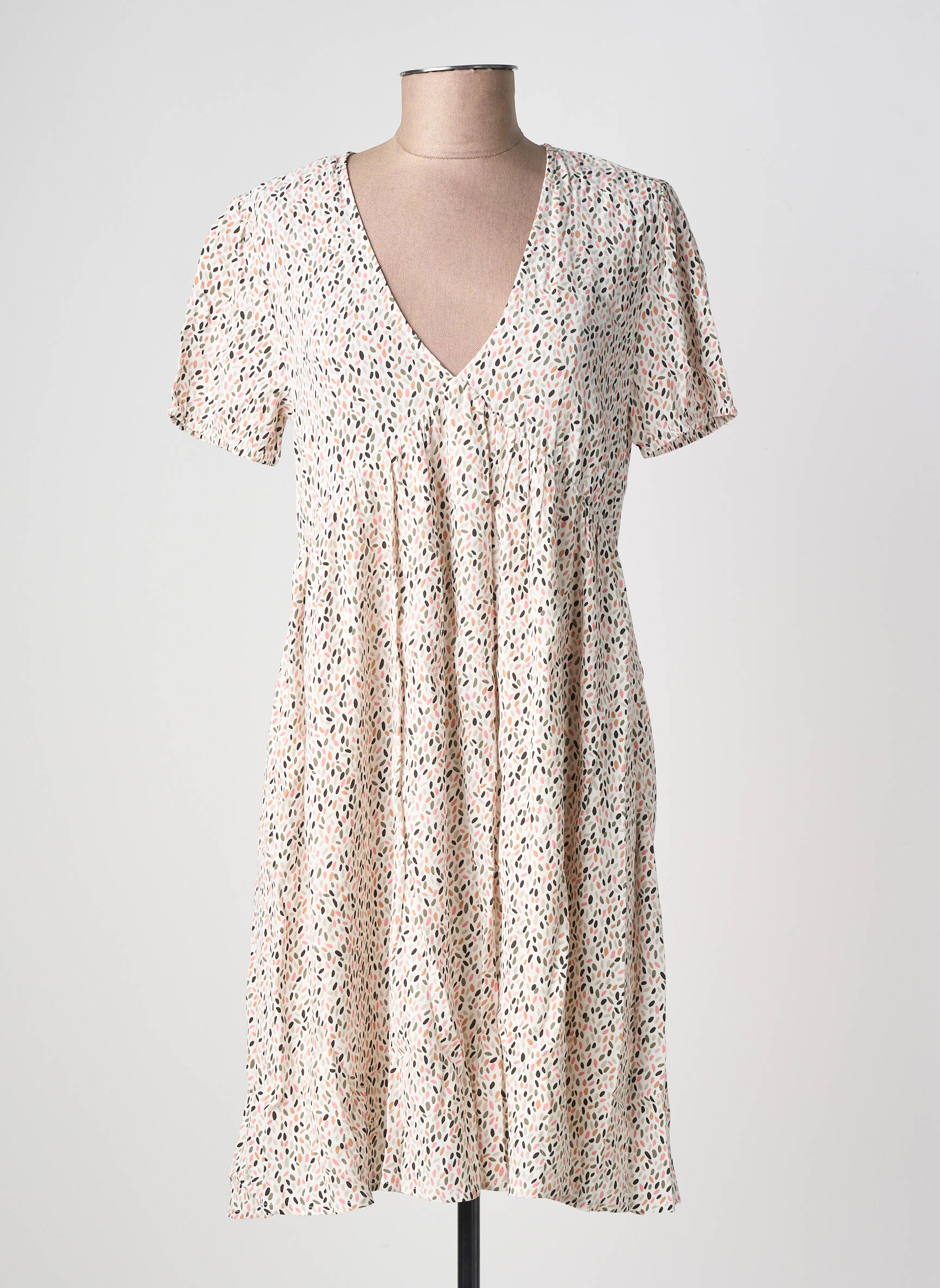 Robe mi-longue imprimé fantaisie manches courtes blanc TEDDY SMITH femme