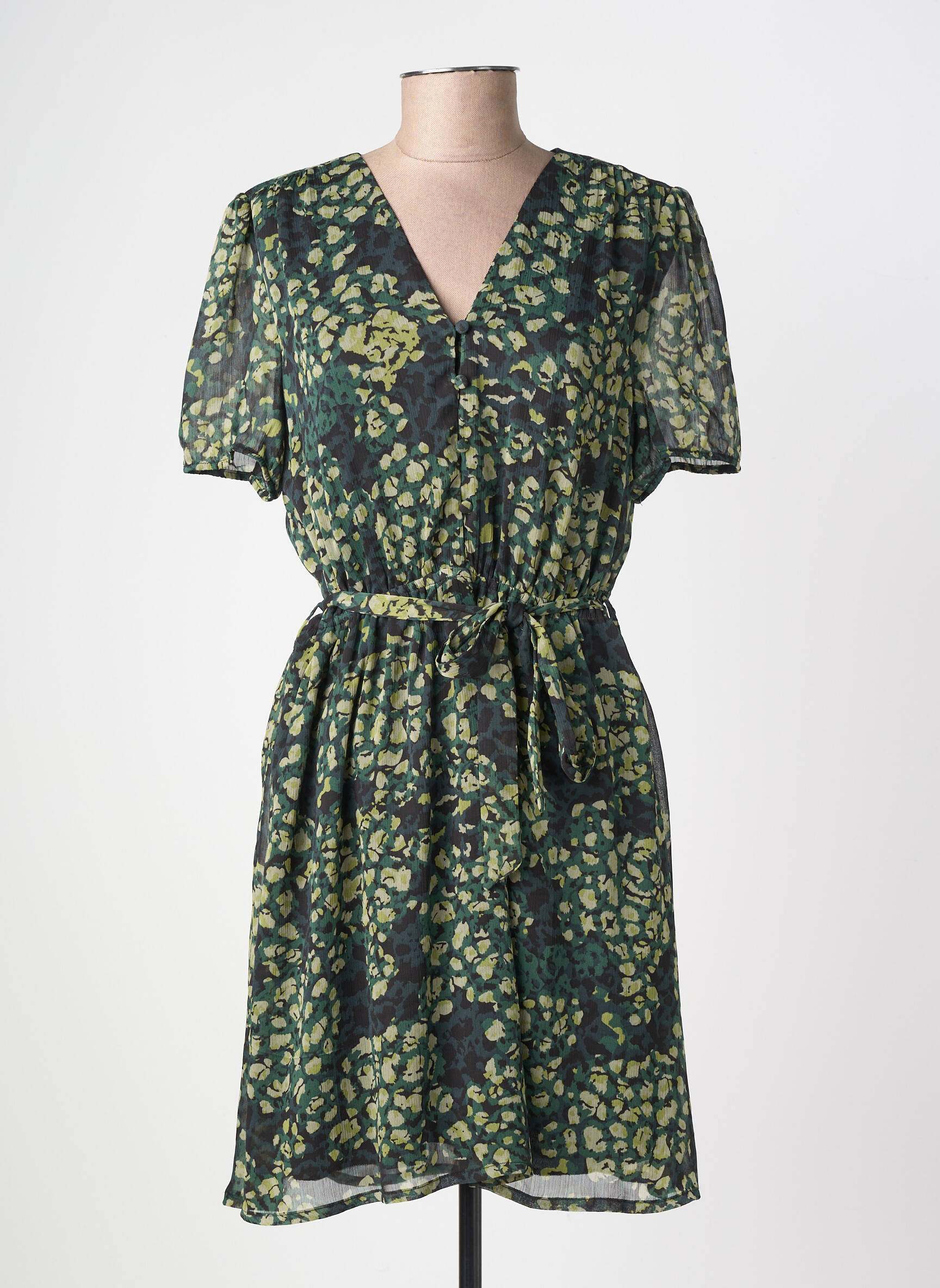 Robe mi-longue imprimé fantaisie manches courtes vert TEDDY SMITH femme