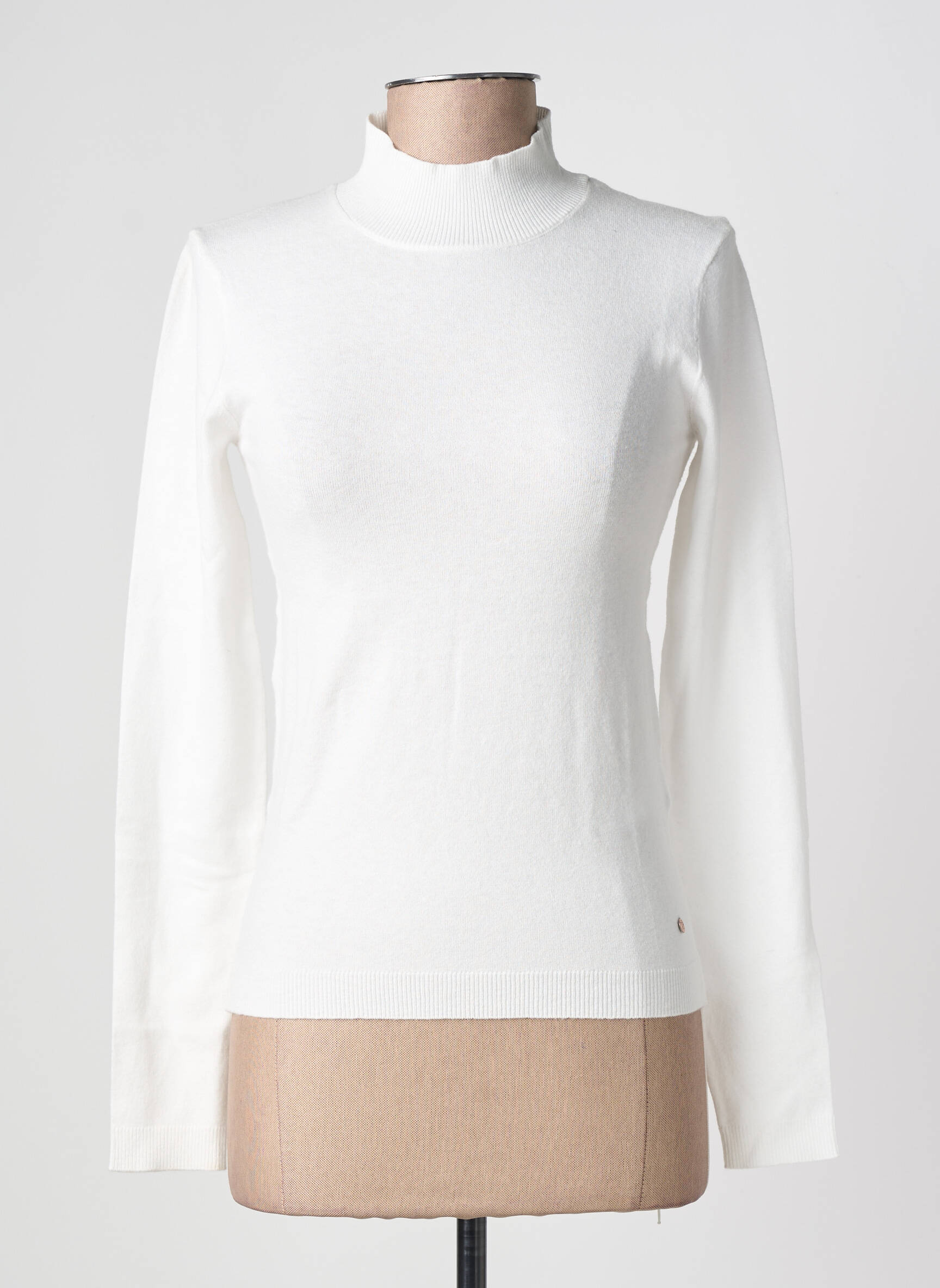 Pull col roulé coupe cintrée manches longues blanc TEDDY SMITH femme