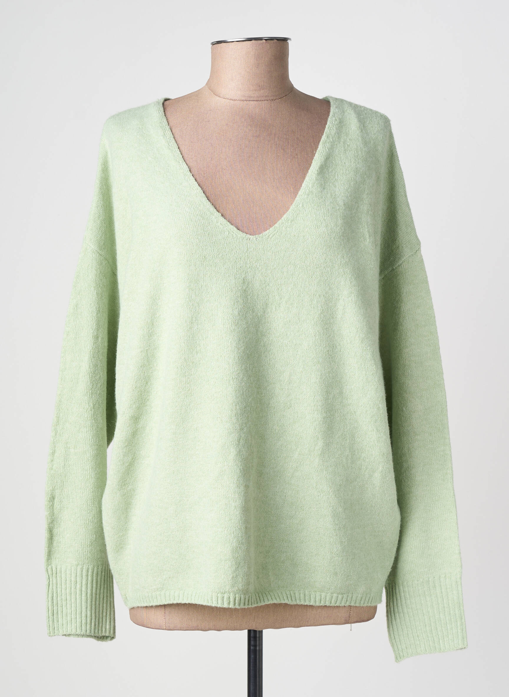 Pull coupe droite manches longues vert ONLY femme