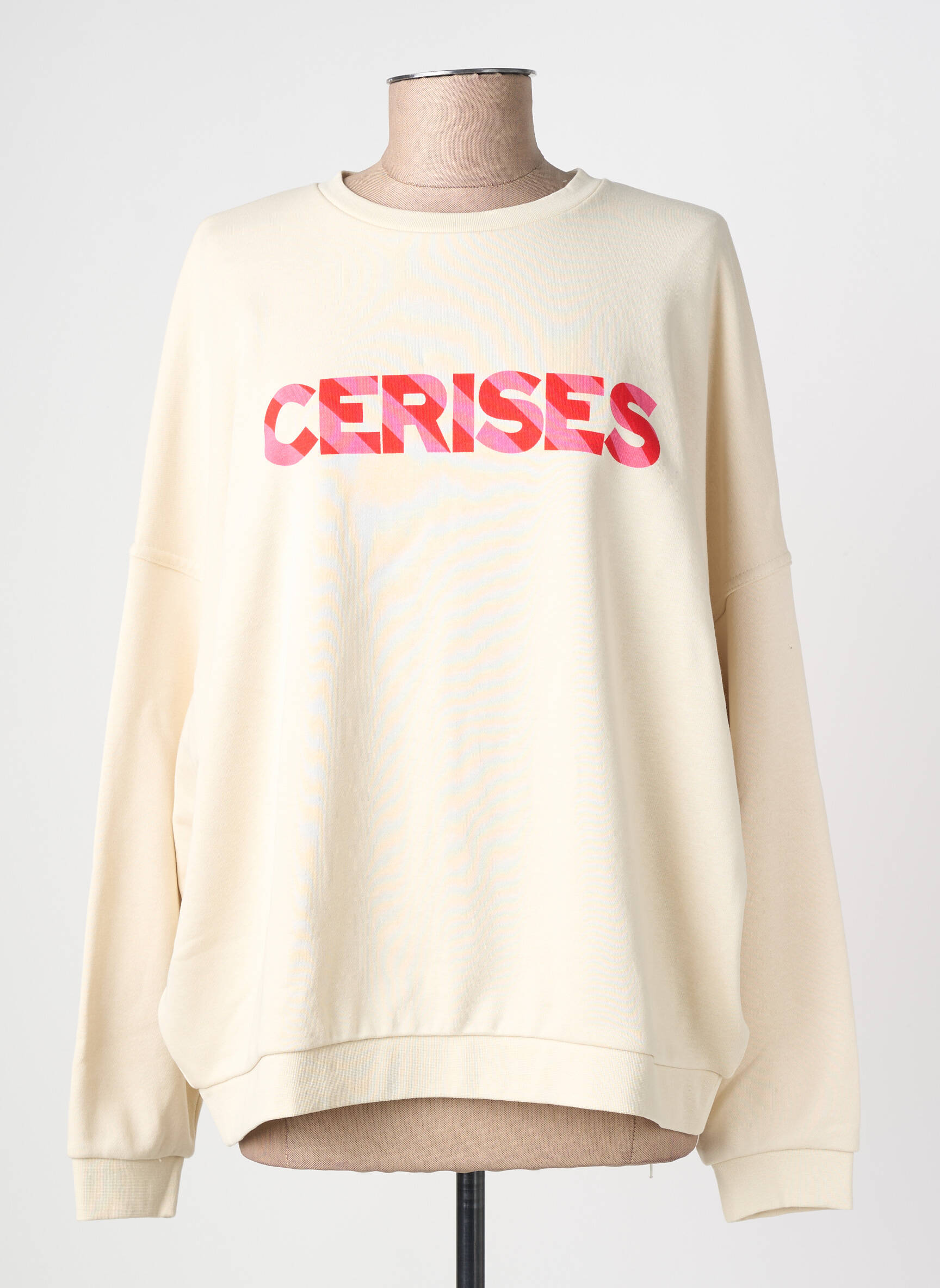 Sweat-shirt sérigraphie floquée manches longues beige LE TEMPS DES CERISES femme
