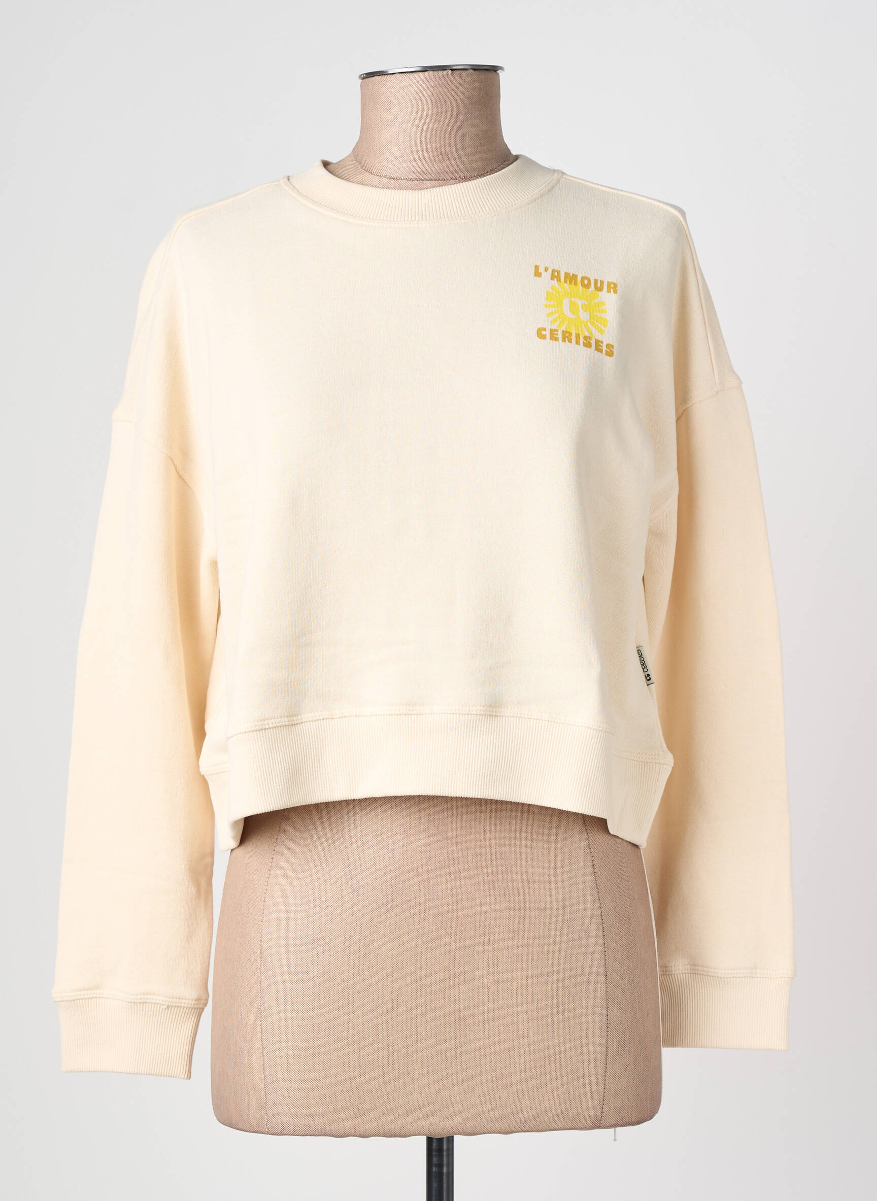 Sweat-shirt sérigraphie floquée manches longues beige LE TEMPS DES CERISES femme