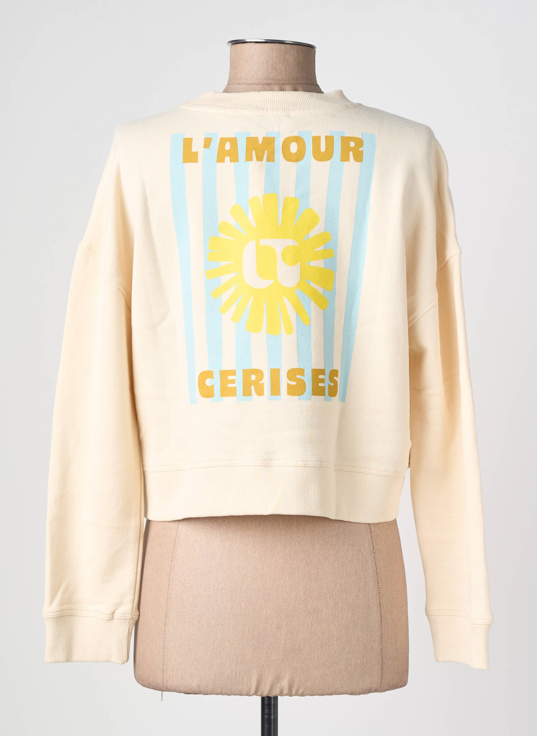 Sweat-shirt sérigraphie floquée manches longues beige LE TEMPS DES CERISES femme