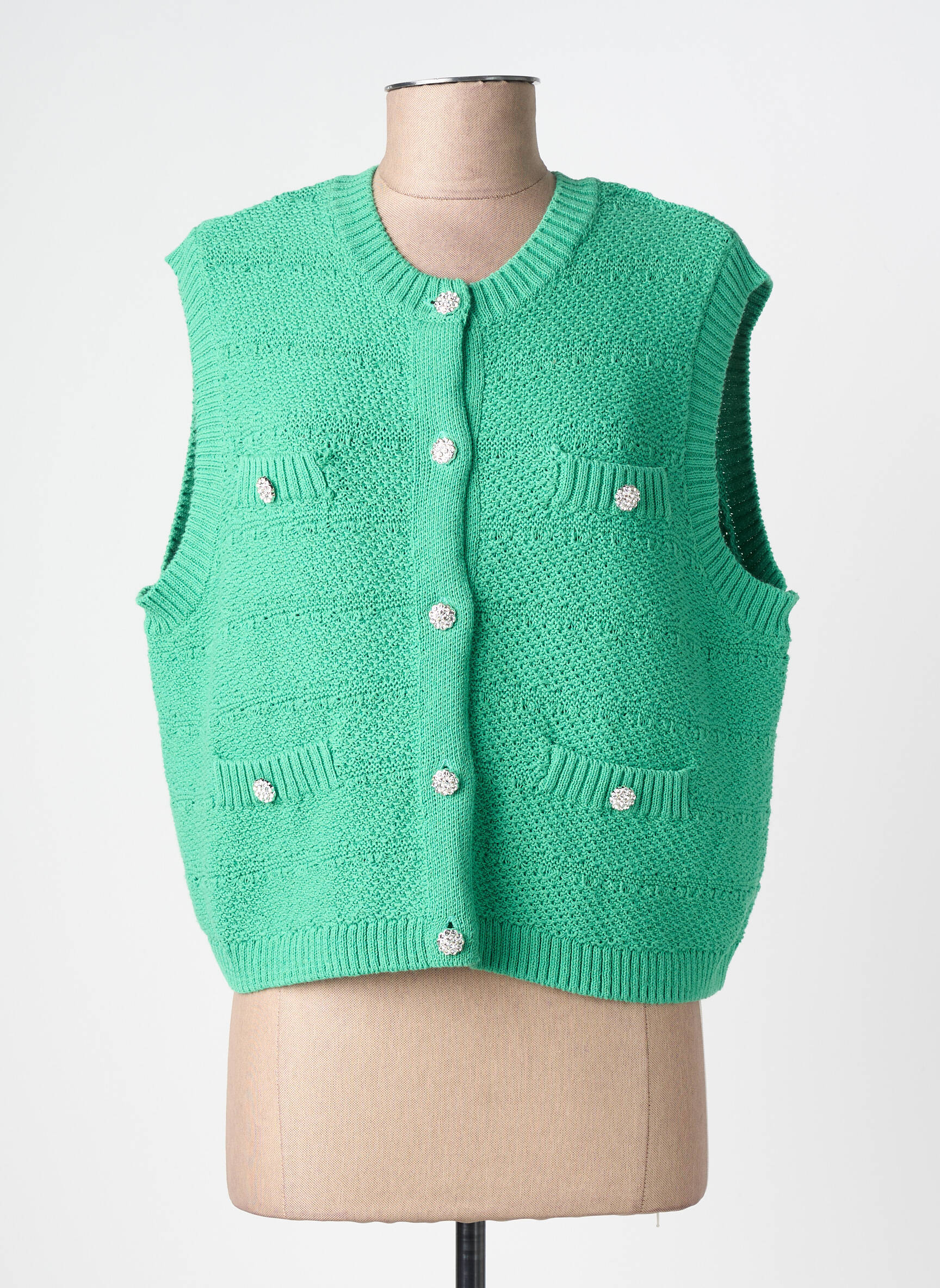 Gilet manches courtes coupe droite vert PIECES femme