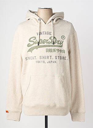 Sweat-shirt à capuche poches manches longues beige SUPERDRY homme