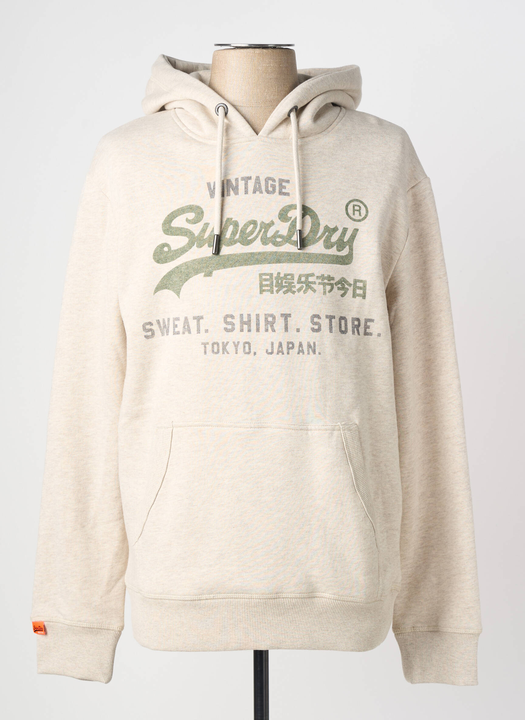 Sweat-shirt à capuche poches manches longues beige SUPERDRY homme