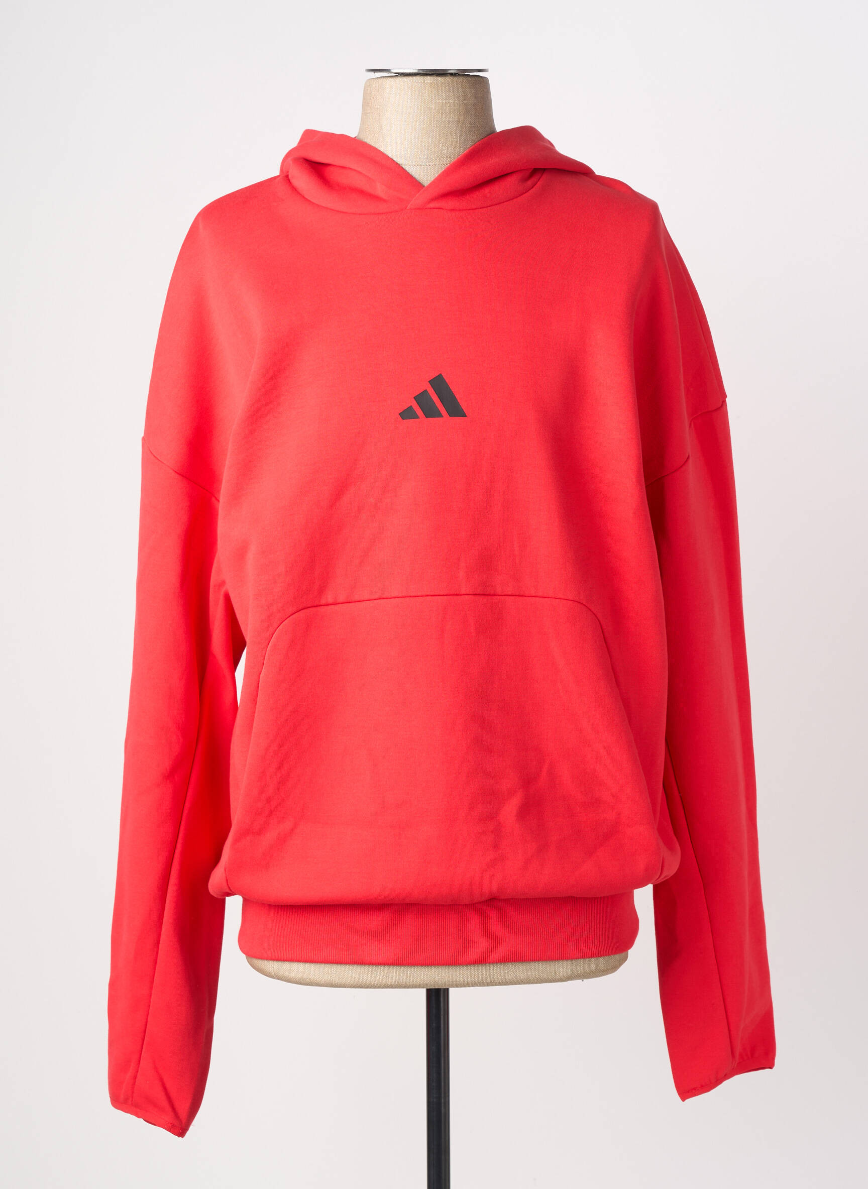 Sweat-shirt à capuche tissage jersey manches longues rouge ADIDAS homme