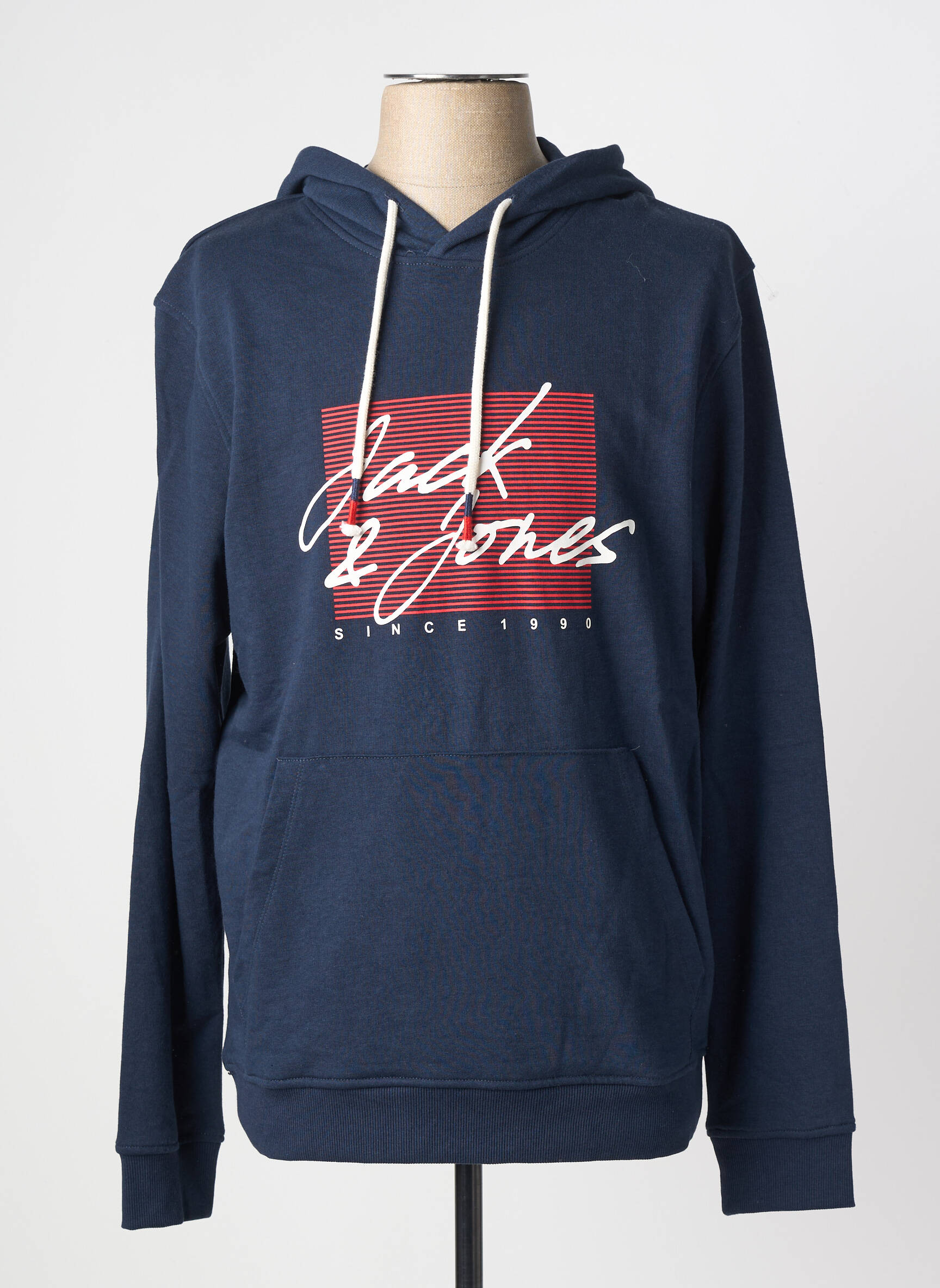 Sweat-shirt à capuche tissage jersey manches longues bleu JACK & JONES homme