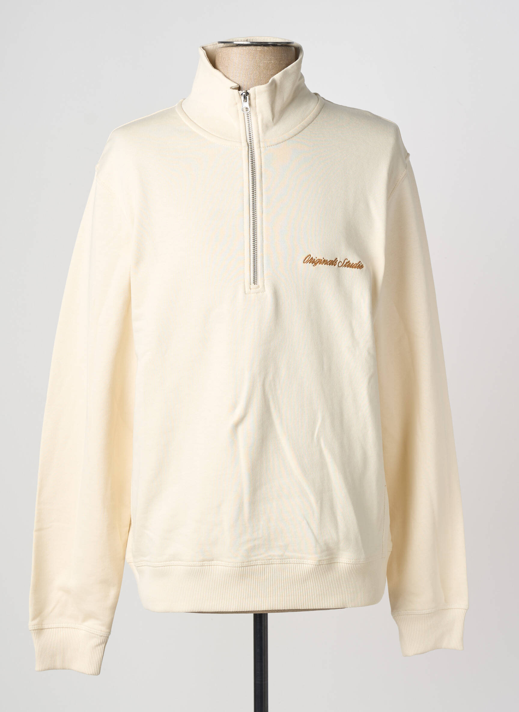 Sweat-shirt broderie manches longues beige JACK & JONES homme