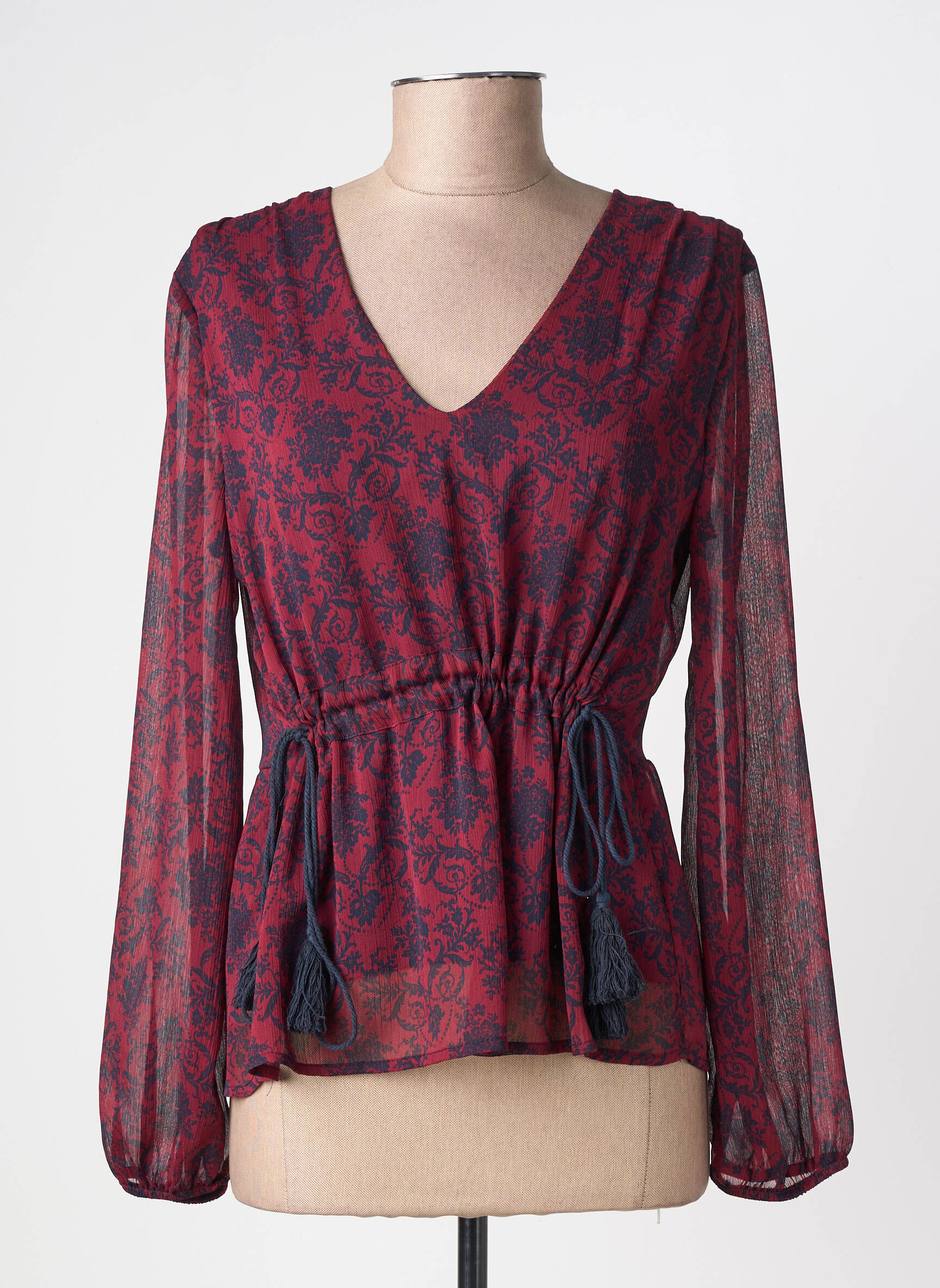 Top tissage crêpe manches longues rouge LA FEE MARABOUTEE femme