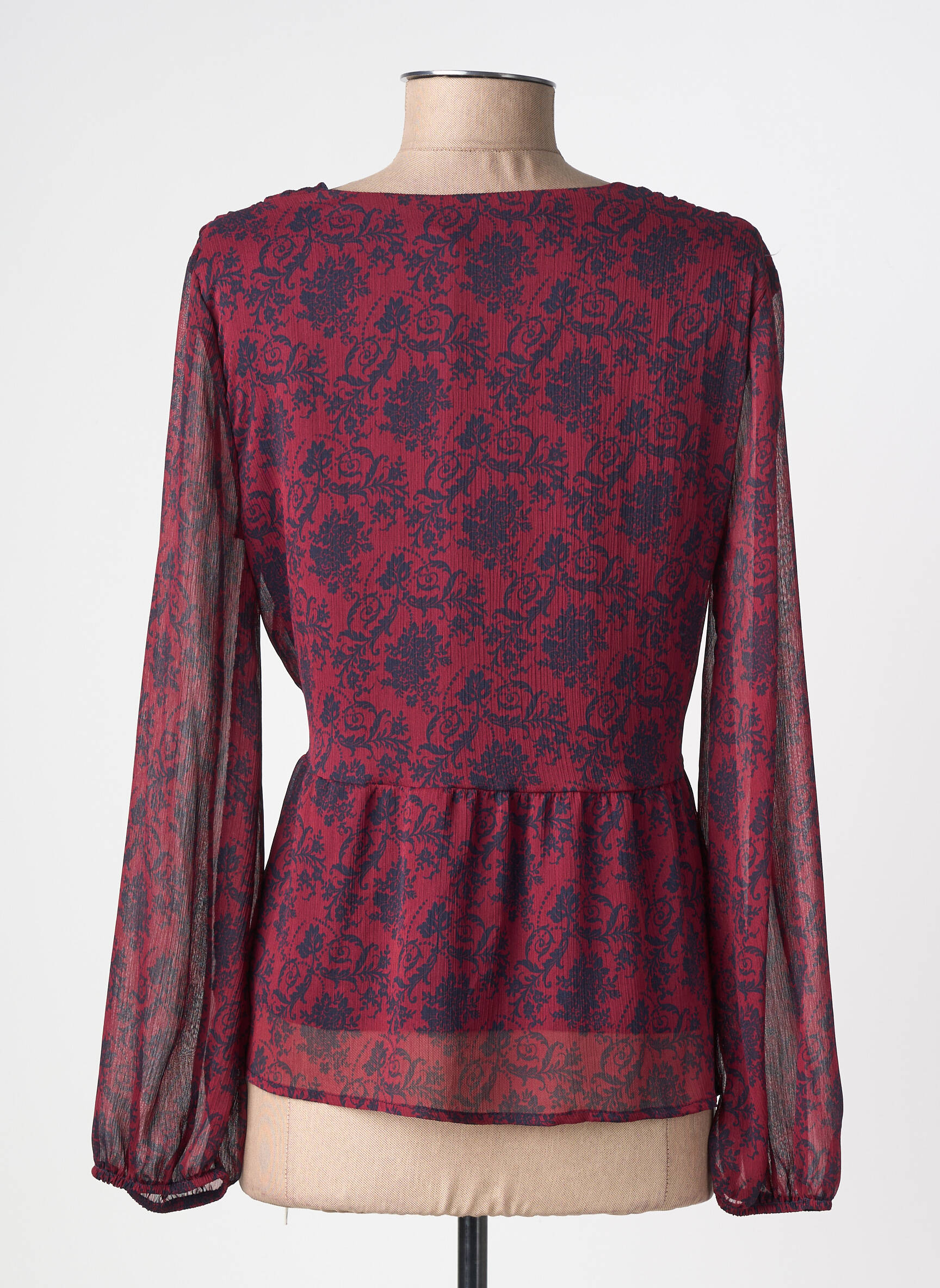 Top tissage crêpe manches longues rouge LA FEE MARABOUTEE femme