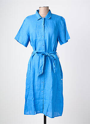 Robe mi-longue tissage crêpe manches courtes bleu SAINT JACQUES femme