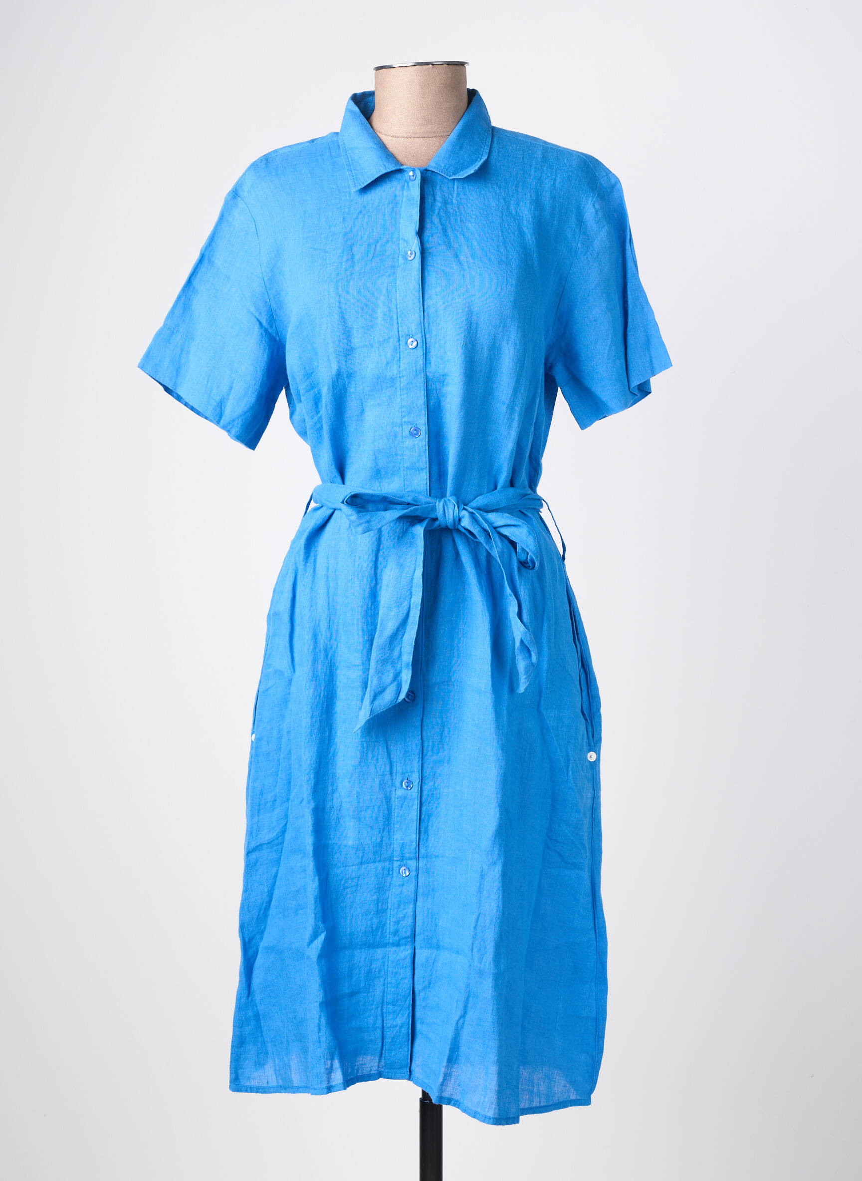 Robe mi-longue tissage crêpe manches courtes bleu SAINT JACQUES femme