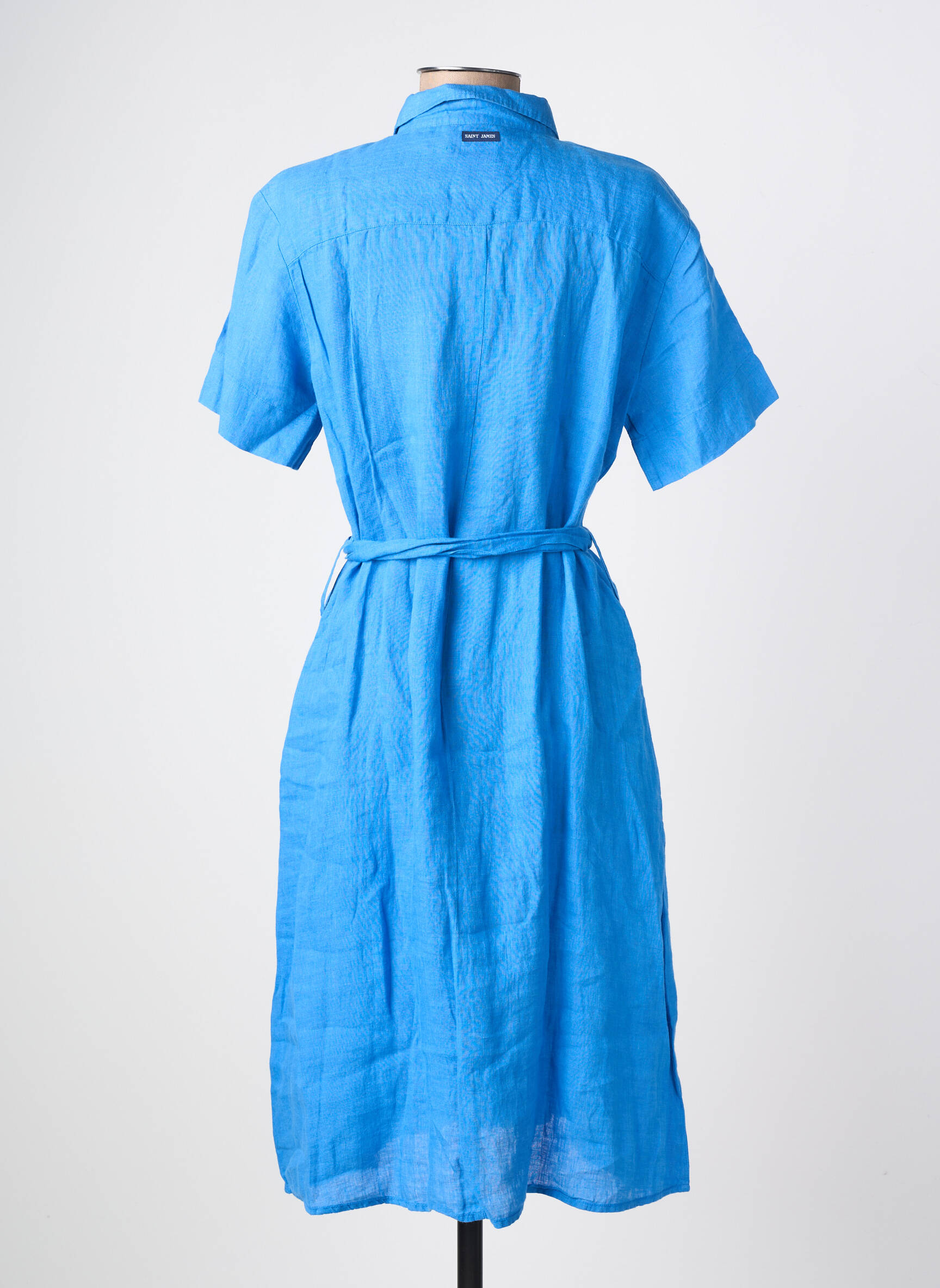 Robe mi-longue tissage crêpe manches courtes bleu SAINT JACQUES femme