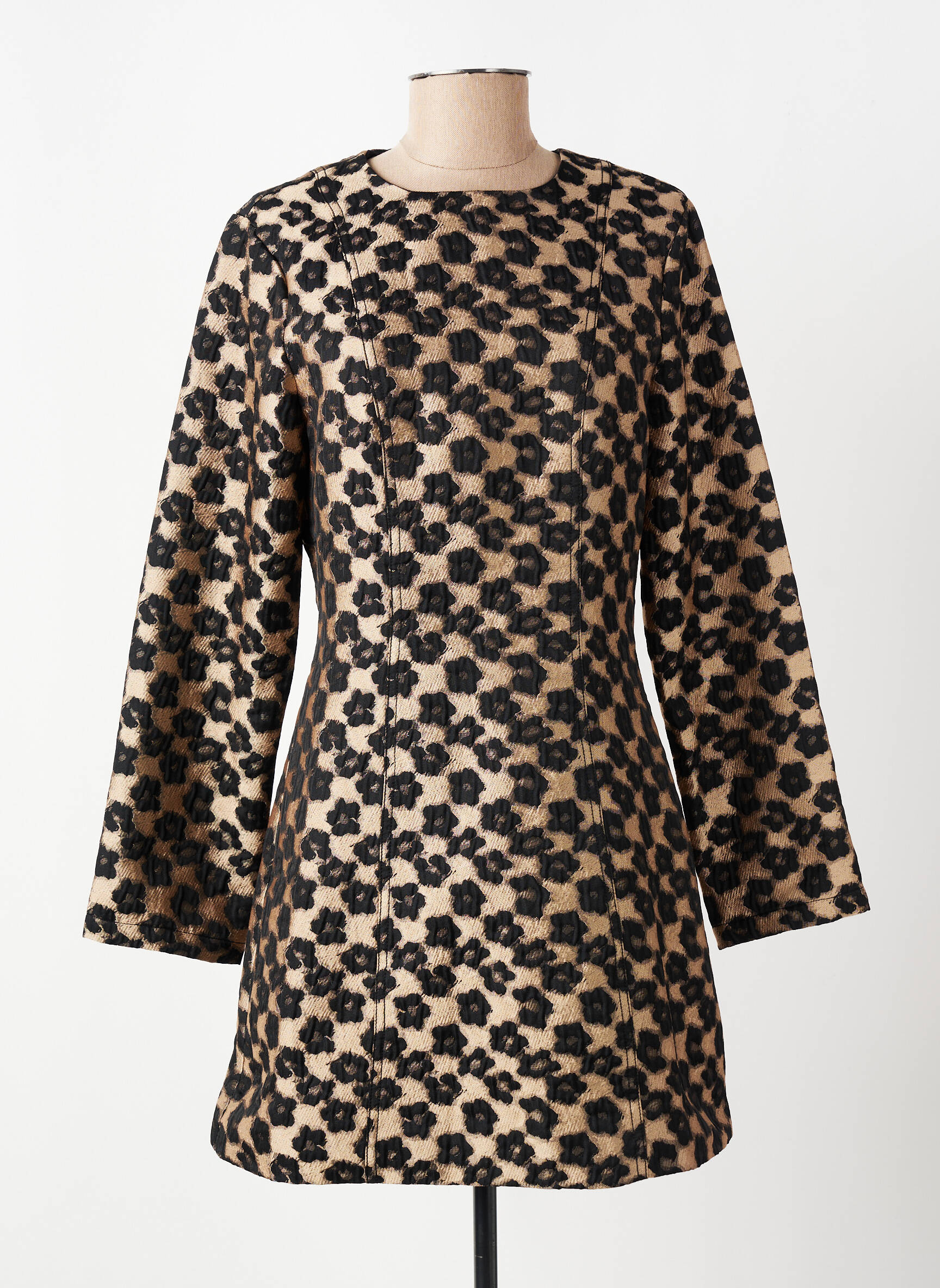 Robe courte fermeture zippée au dos manches longues marron FRNCH femme