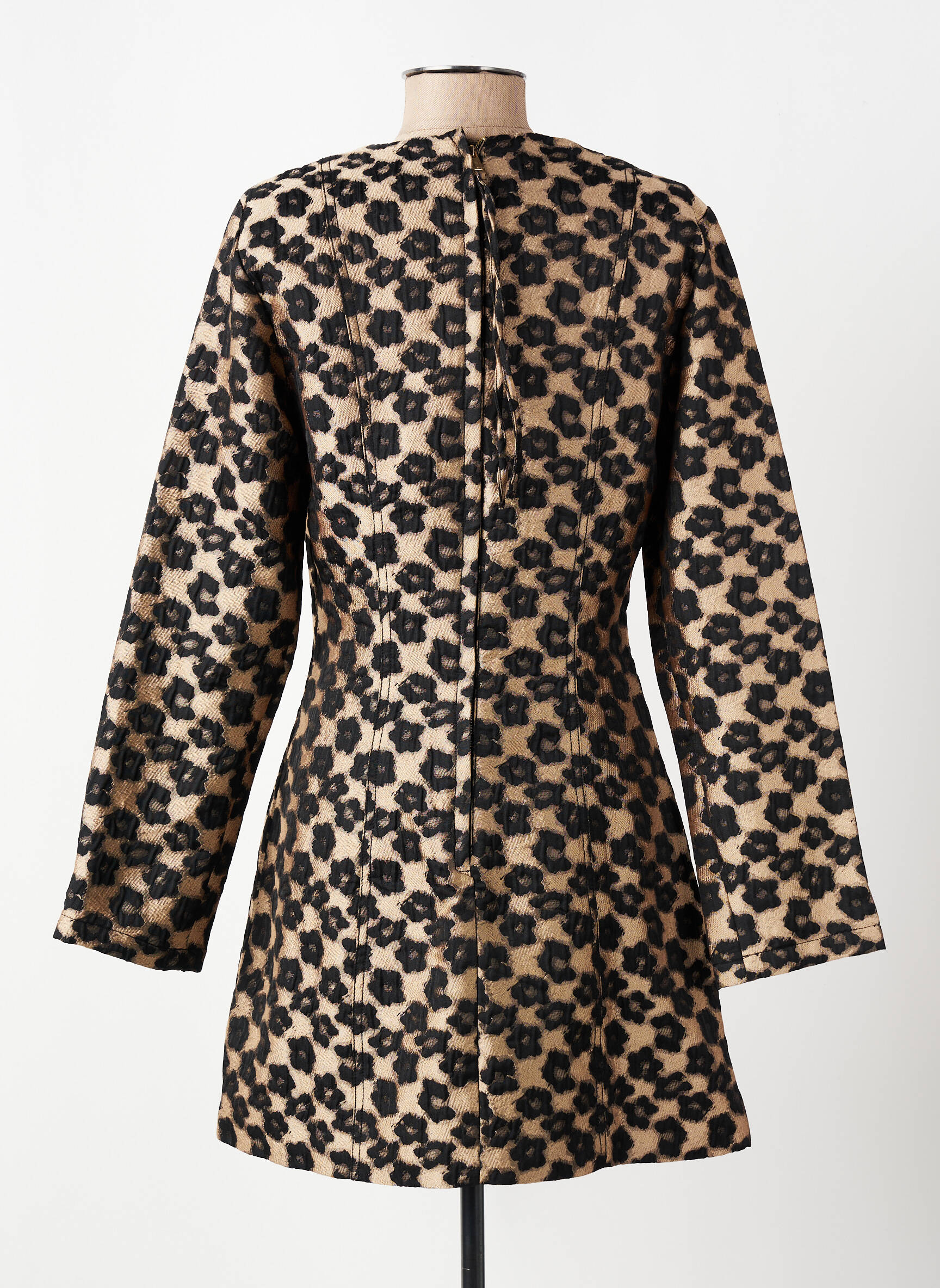 Robe courte fermeture zippée au dos manches longues marron FRNCH femme