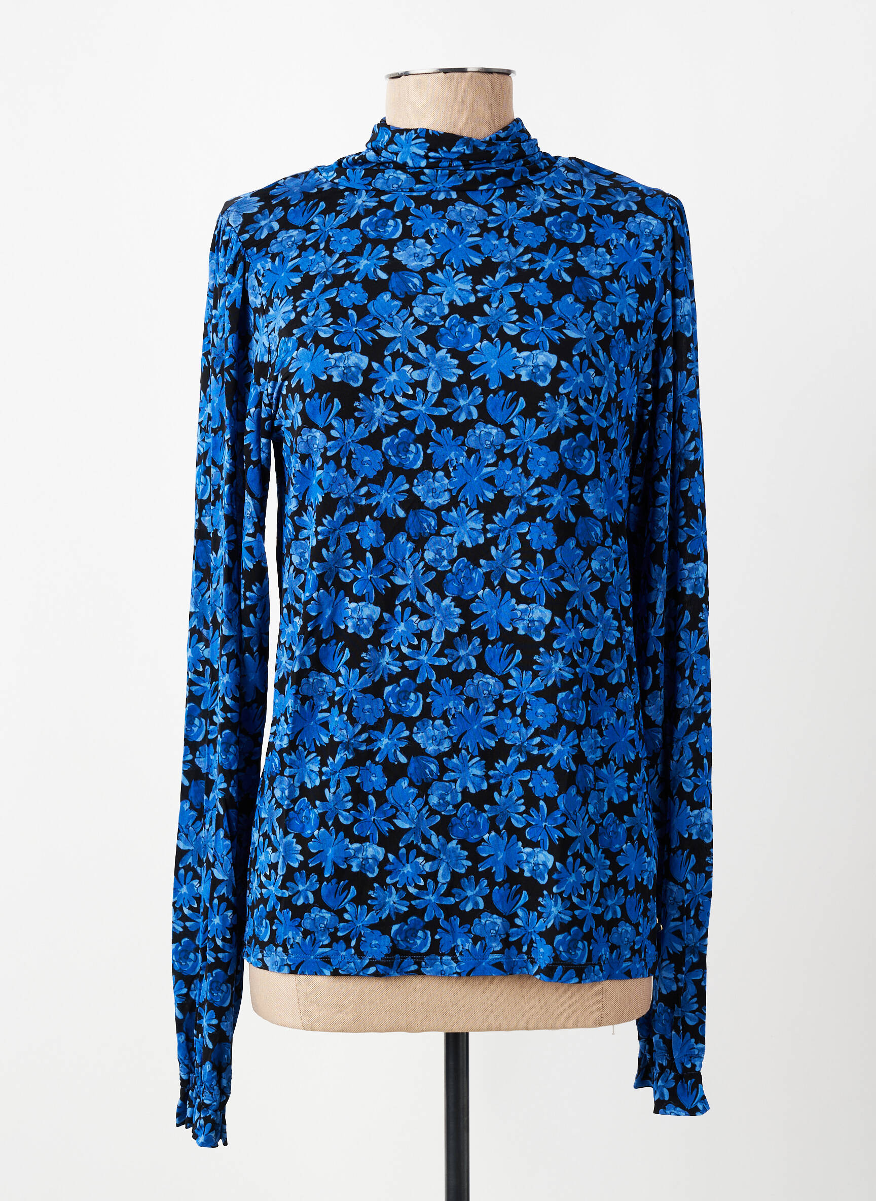Pull col roulé coupe ajustée manches longues bleu FABIENNE CHAPOT femme