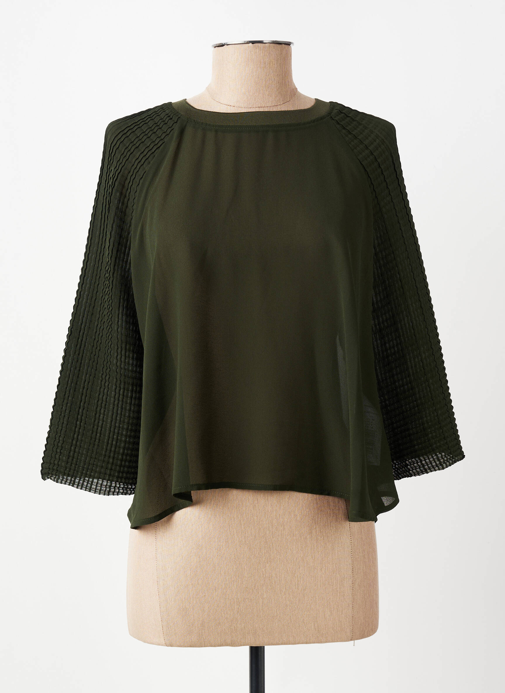 Top tissage crêpe manches 3/4 vert SKFK femme