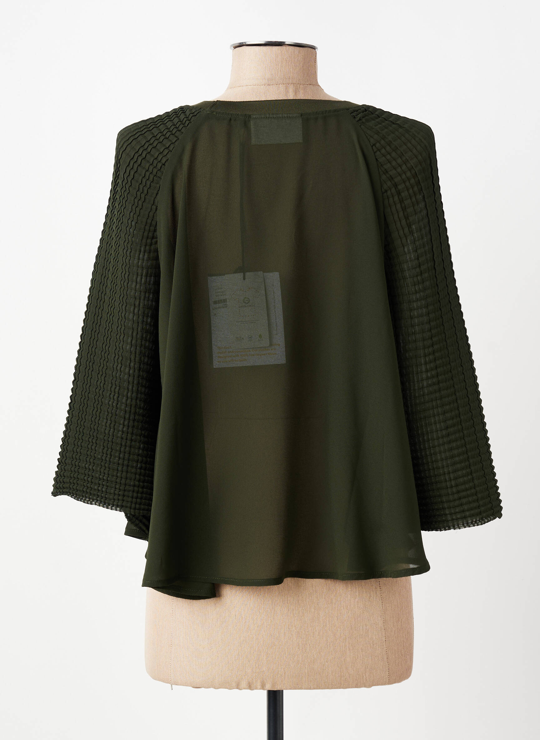 Top tissage crêpe manches 3/4 vert SKFK femme