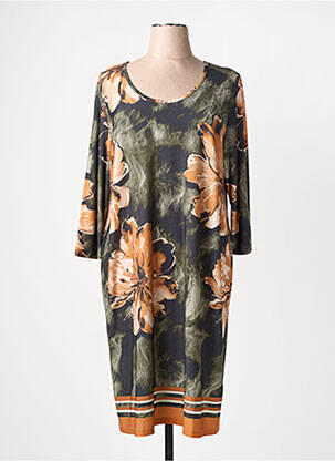 Robe mi-longue imprimé fleurs manches 3/4 vert YOEK femme