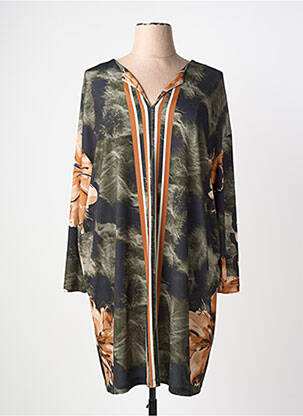 Robe mi-longue imprimé fleurs manches longues vert YOEK femme