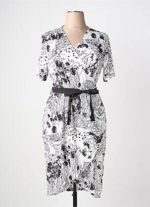 Robe mi-longue imprimé fantaisie manches courtes noir MALOKA femme