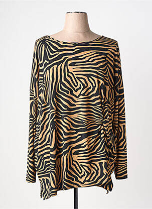 Tunique manches longues imprimé fantaisie marron YOEK femme
