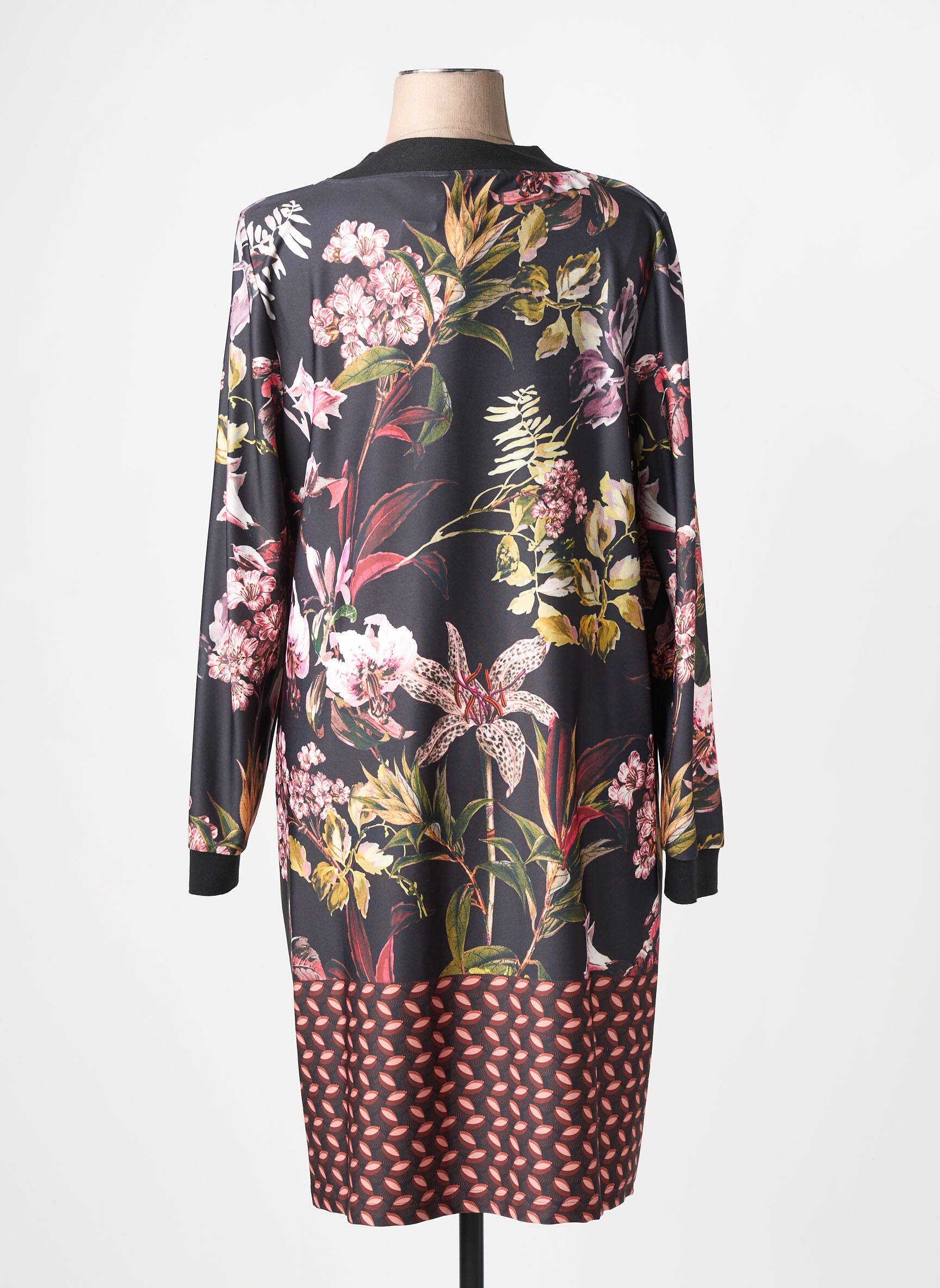 Robe mi-longue imprimé fantaisie manches longues noir YOEK femme