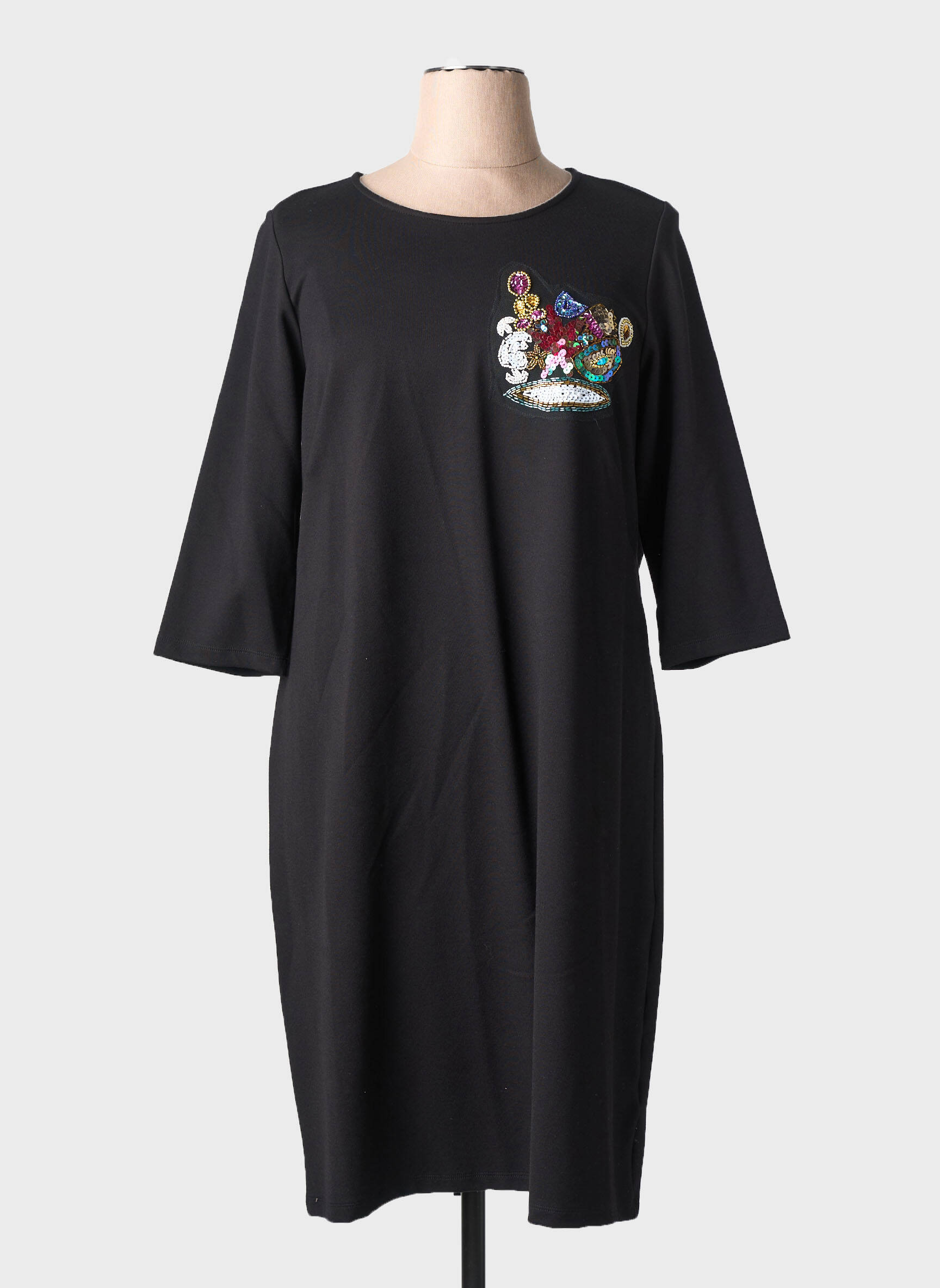 Robe mi-longue manches 3/4 manches 3/4 noir YOEK femme