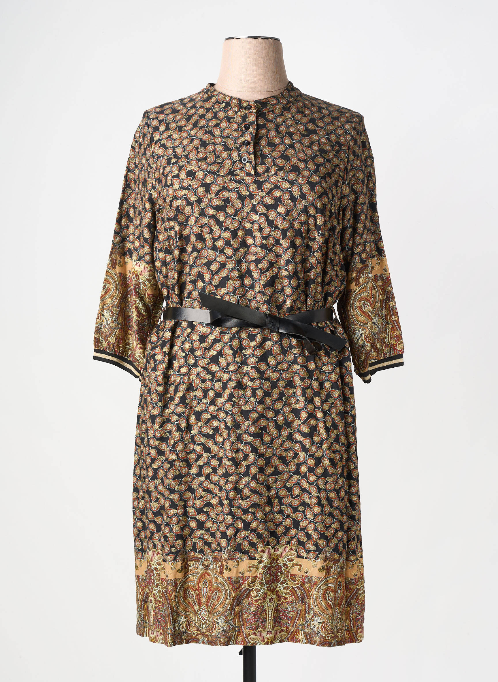 Robe mi-longue manches 3/4 manches 3/4 marron FRED SABATIER femme