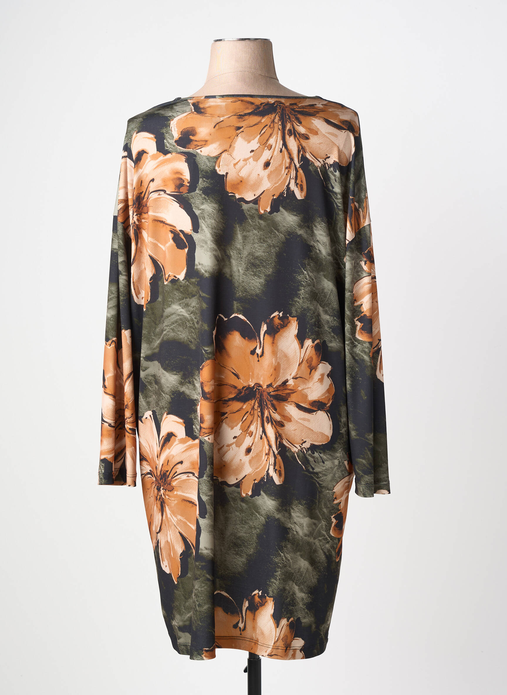 Robe mi-longue imprimé fleurs manches longues vert YOEK femme