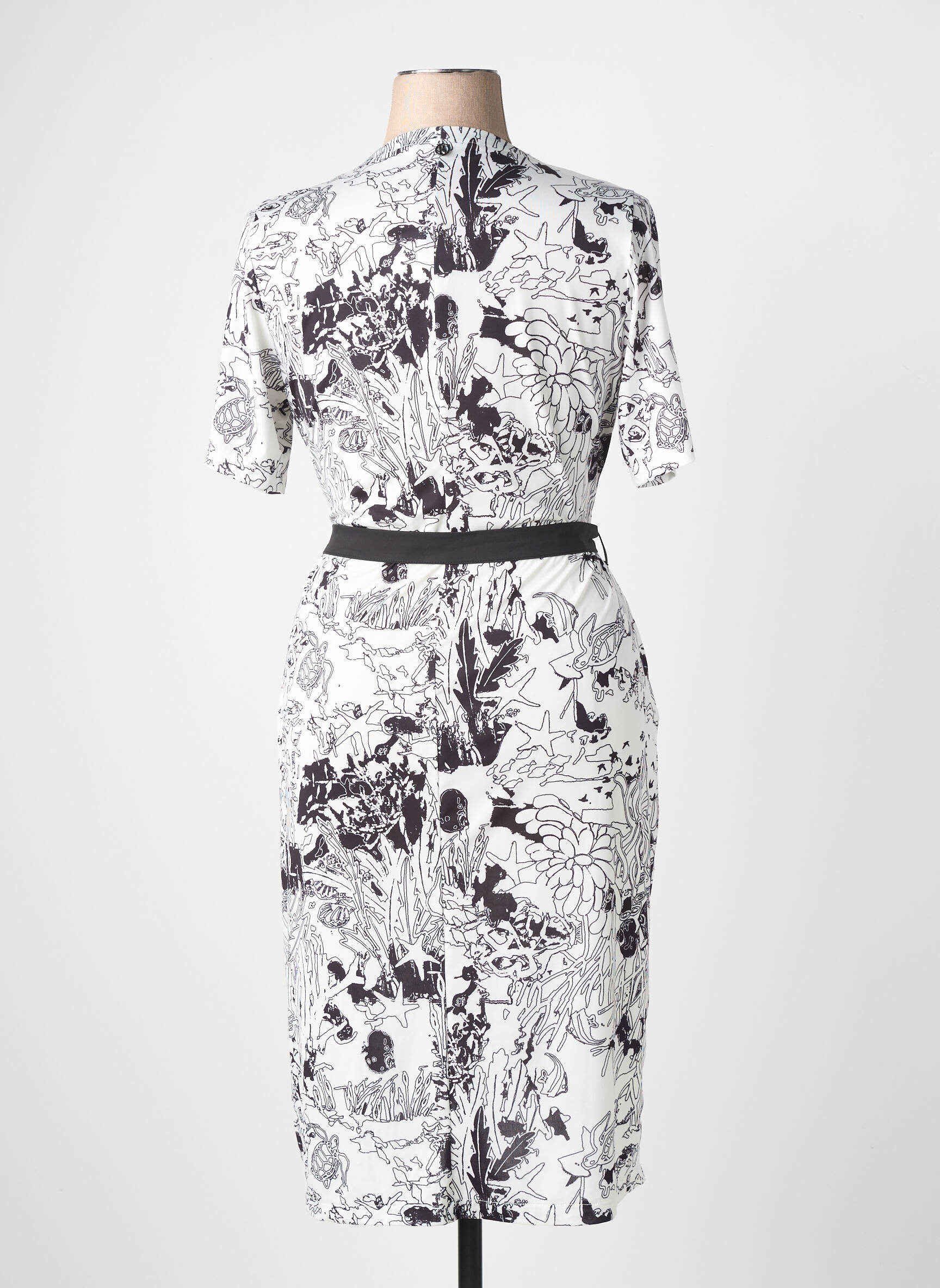 Robe mi-longue imprimé fantaisie manches courtes noir MALOKA femme